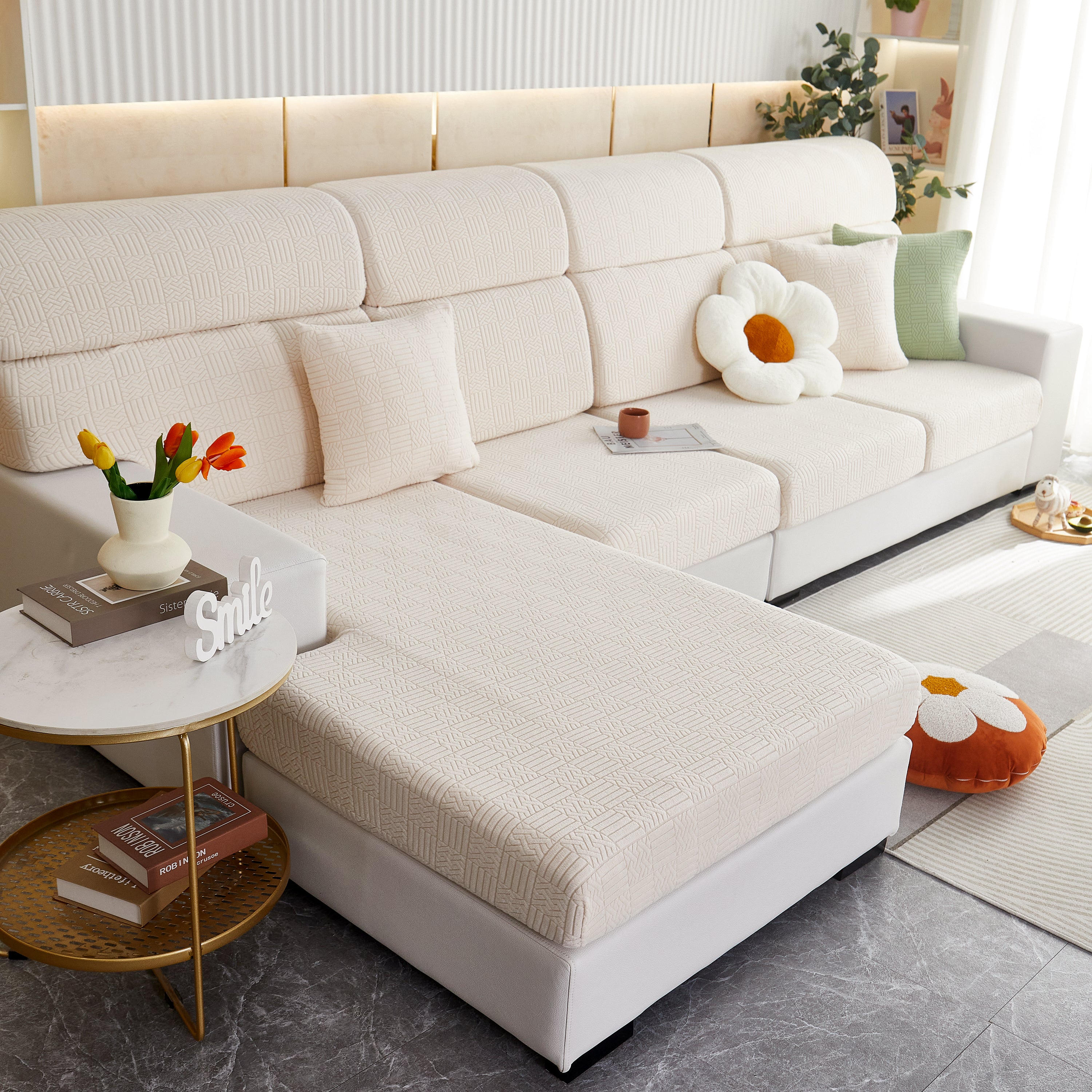 Stretchable Jacquard Fleece Sofa Cover Non-slip Pet Furniture Protector Recliner And Cushion Slipcovers