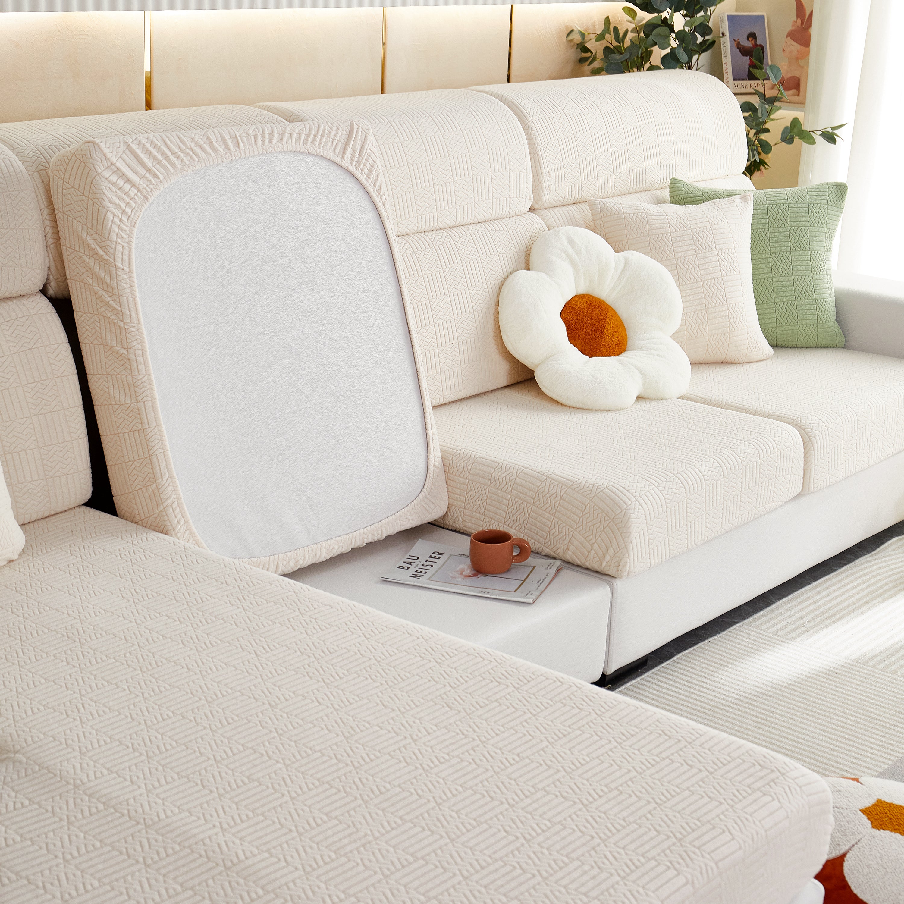Stretchable Jacquard Fleece Sofa Cover Non-slip Pet Furniture Protector Recliner And Cushion Slipcovers