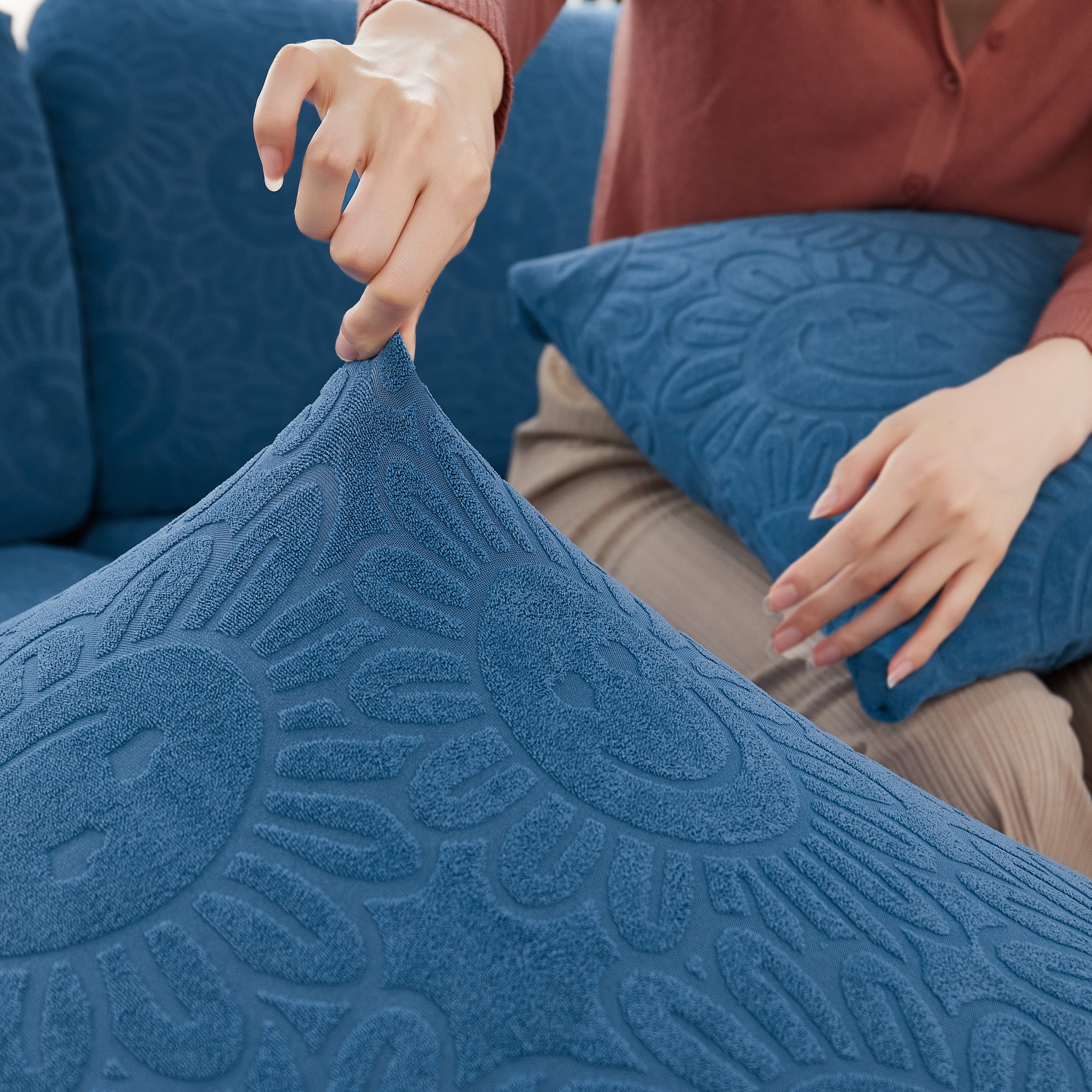 Sunflower Jacquard Fleece Stretchable Cushion Cover, Non-slip Furniture Covers For Pets, L Shaped Couch Cushion Covers