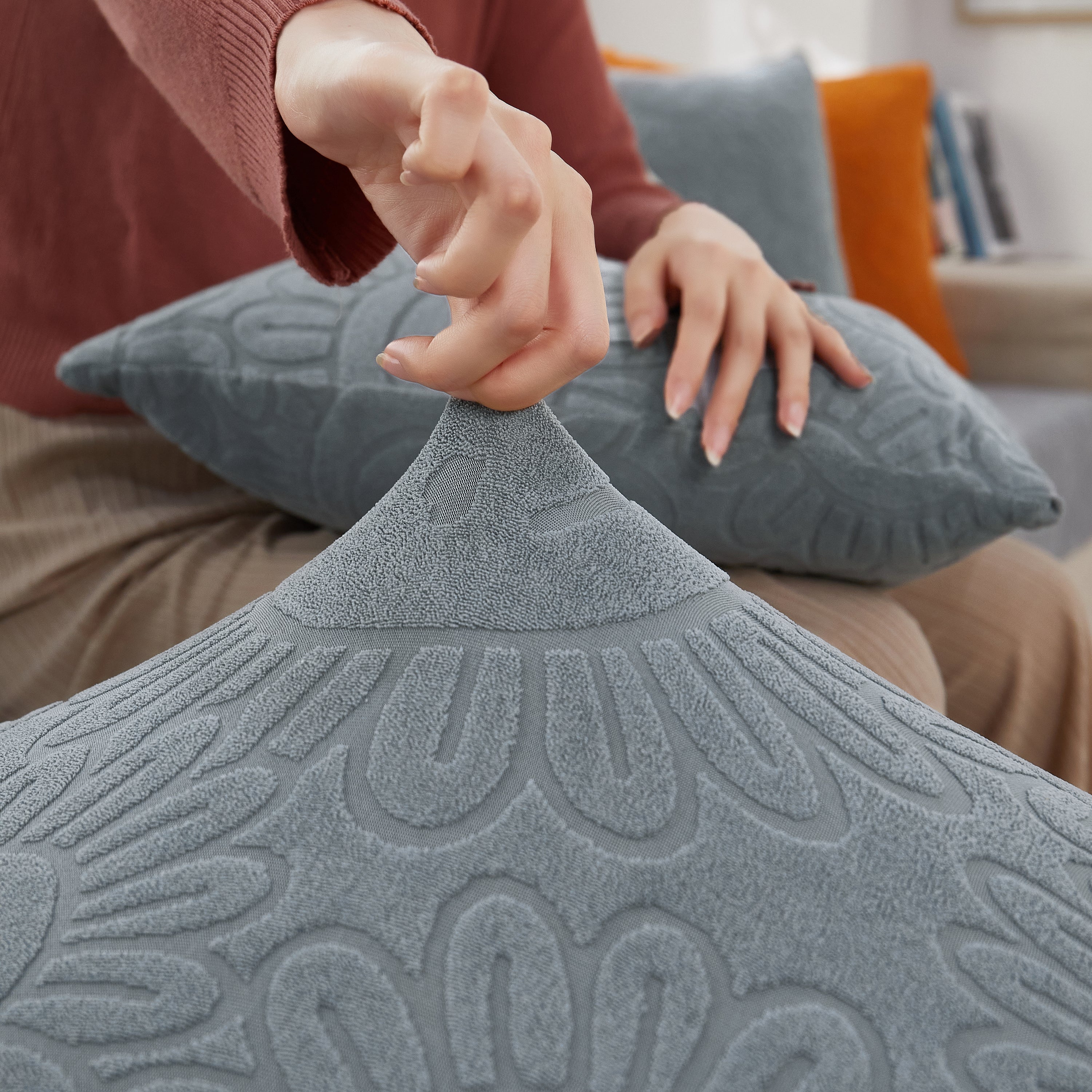 Sunflower Jacquard Fleece Stretchable Cushion Cover, Non-slip Furniture Covers For Pets, L Shaped Couch Cushion Covers