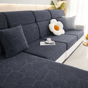 Leaf Pattern Jacquard Fabric Stretchable Cushion Cover, Non-slip Furniture Protector For Kids, L Shaped Couch Covers