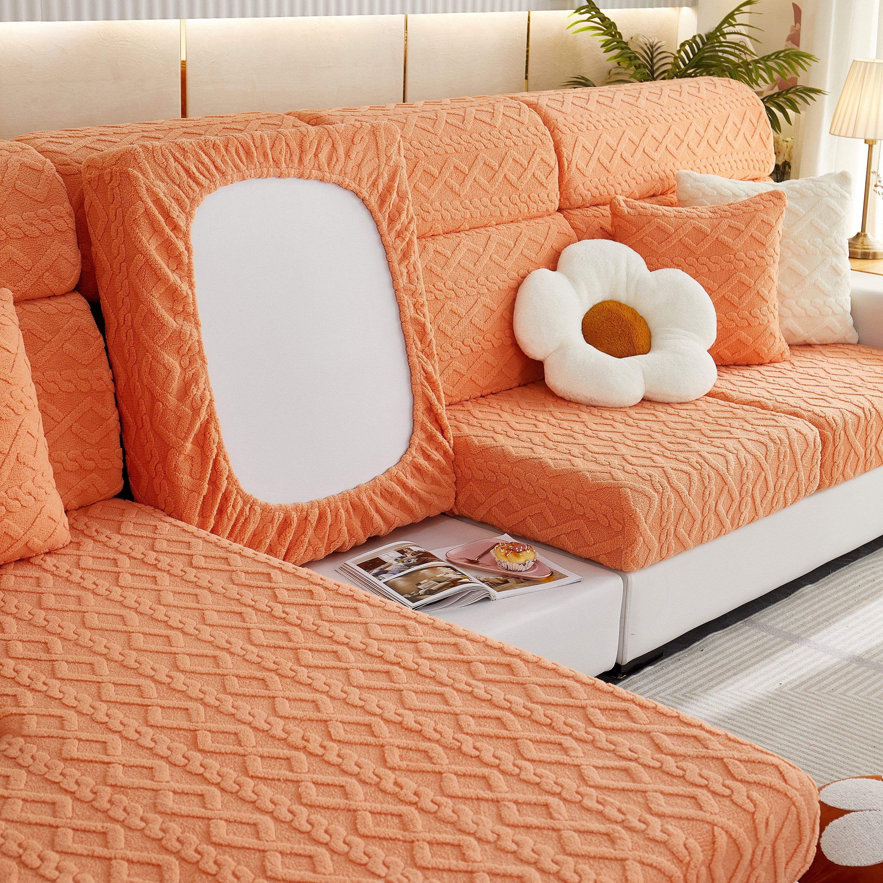 Stretchable Cotton Velvet Non-slip Furniture Covers Couch Cushion Covers For L-shaped Sofa, Pets
