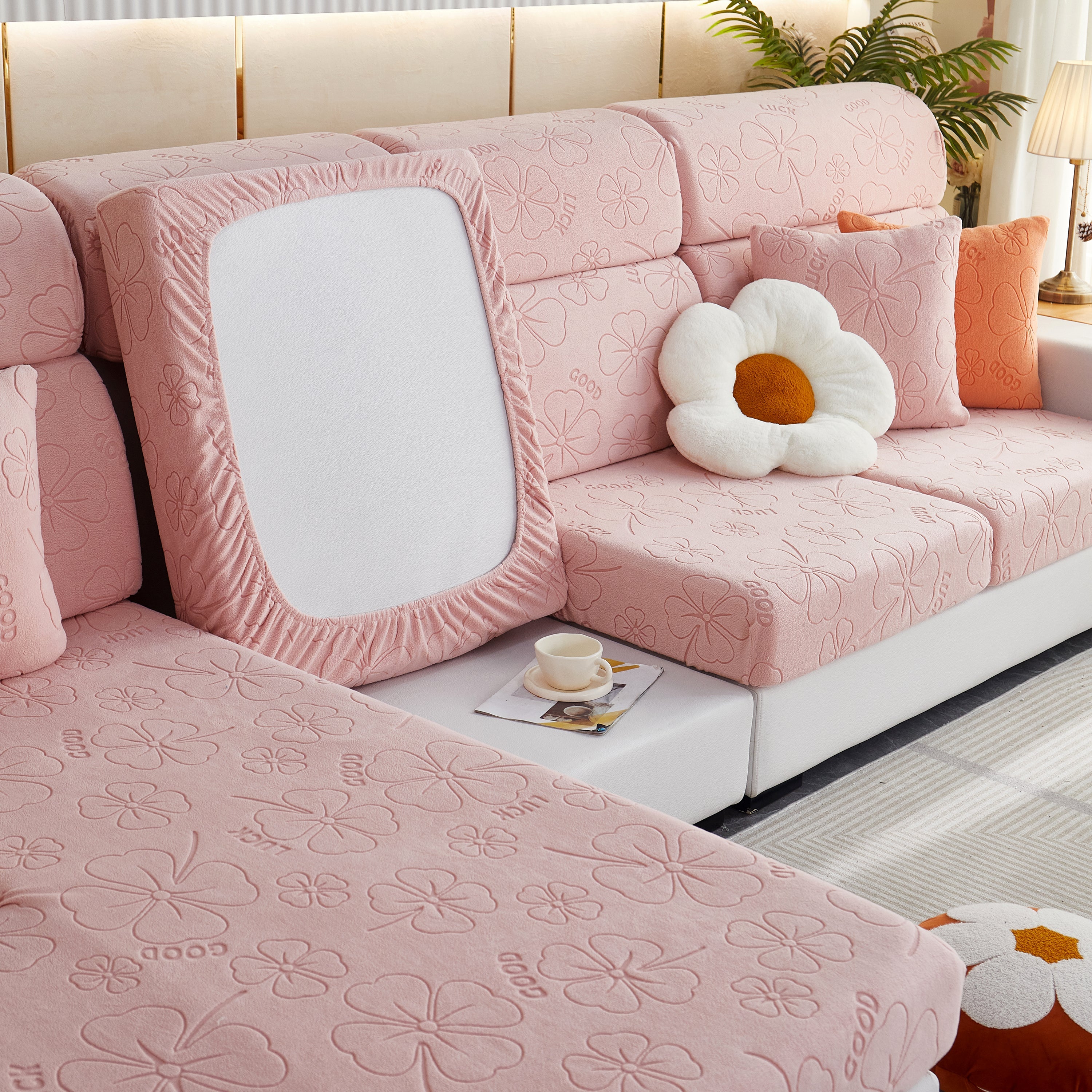 Lucky Clover Slipcover Non-slip Stretch Jacquard Polar Fleece Sofa Cover For Pets, Cushions, Couches