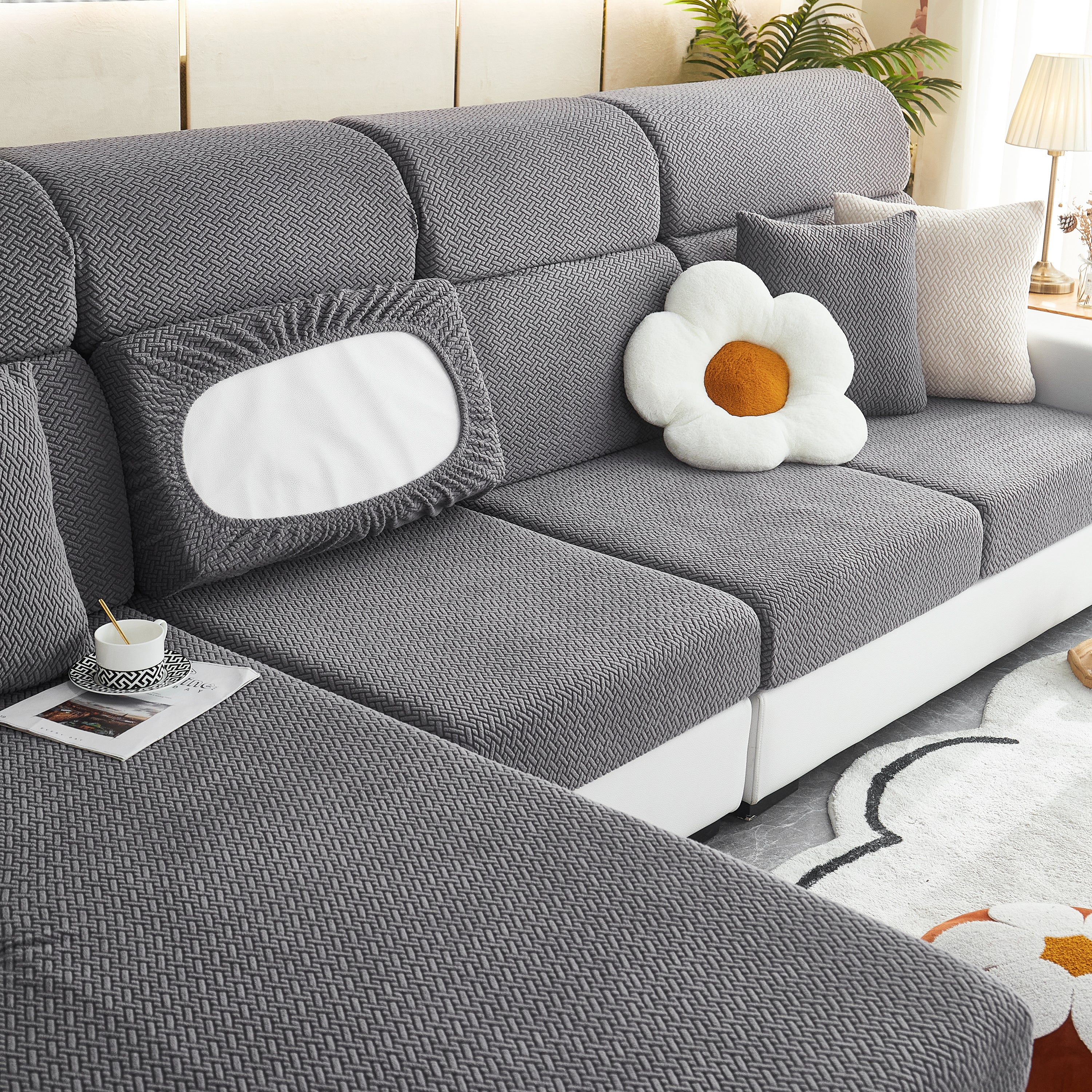 High Stretch Separate Cushion Covers Sofa Slipcover For L-shaped Sectional Couch