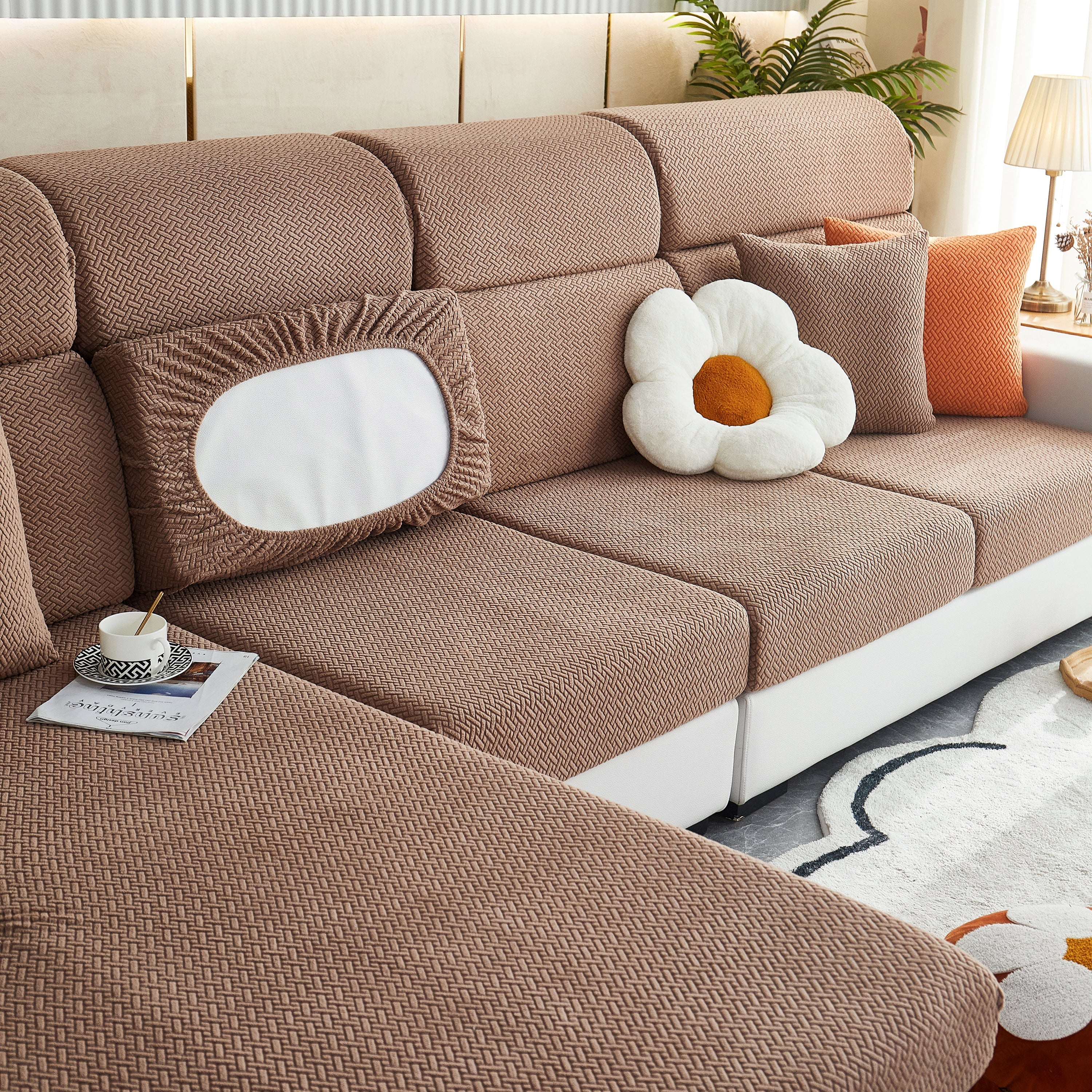 High Stretch Separate Cushion Covers Sofa Slipcover For L-shaped Sectional Couch