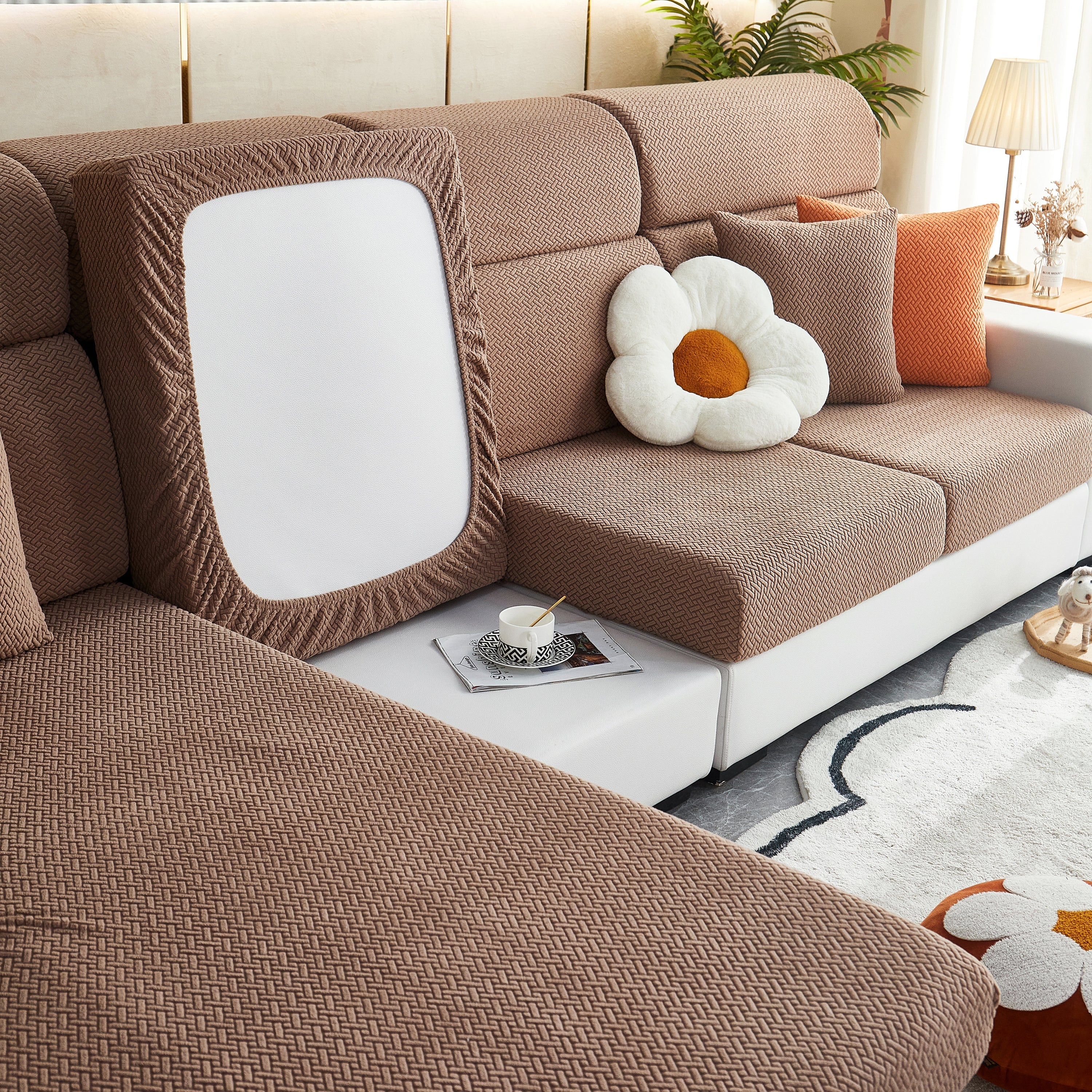 High Stretch Separate Cushion Covers Sofa Slipcover For L-shaped Sectional Couch