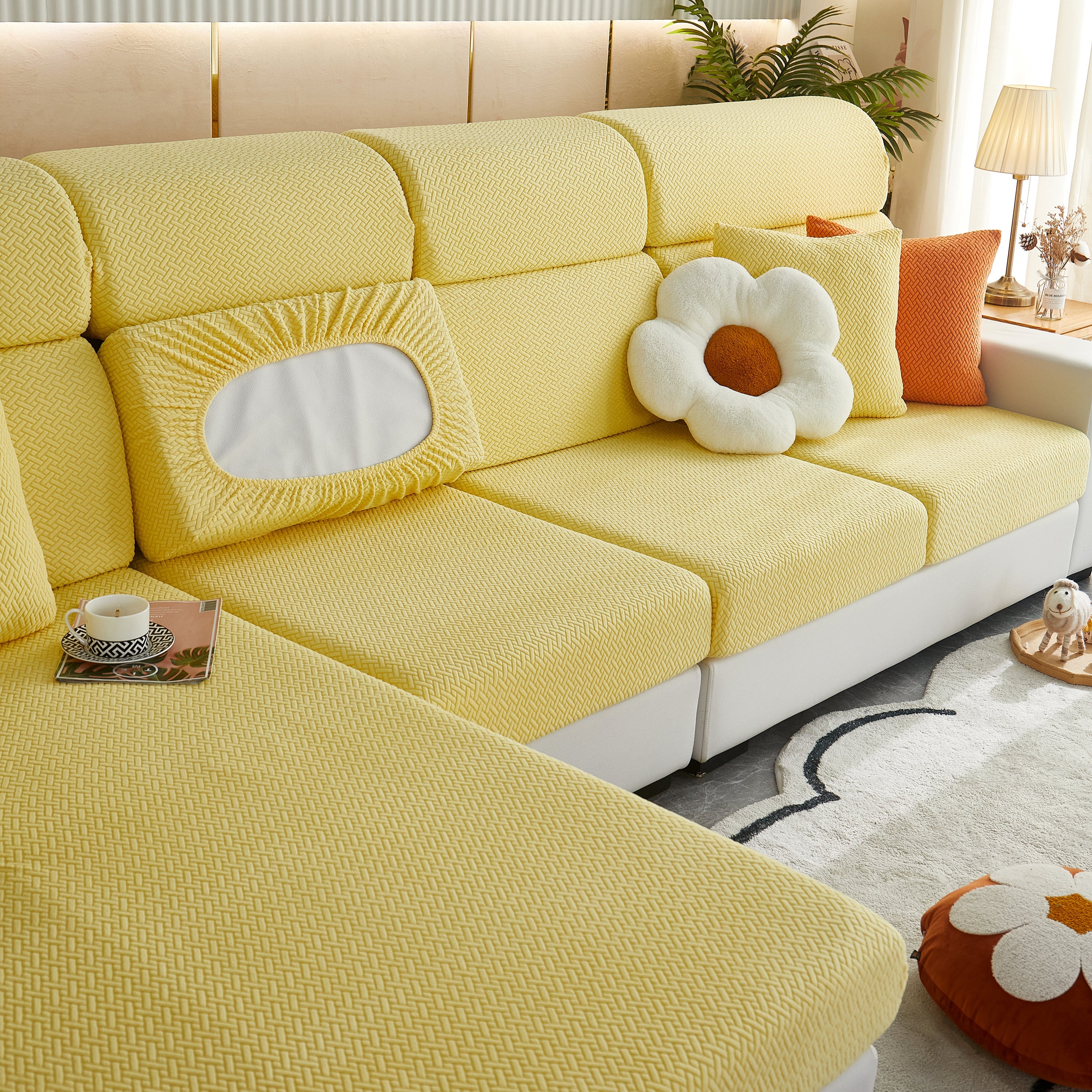 High Stretch Separate Cushion Covers Sofa Slipcover For L-shaped Sectional Couch