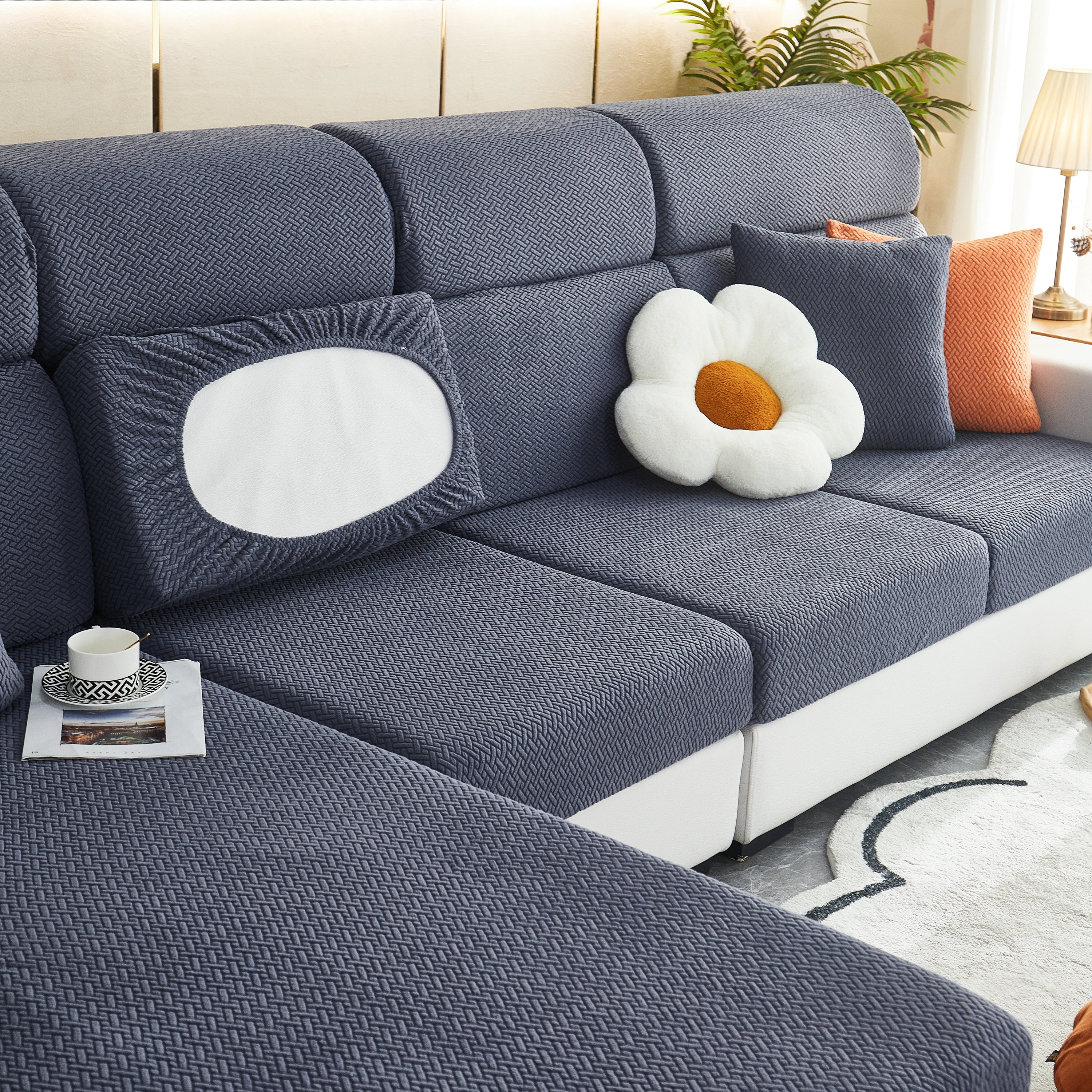 High Stretch Separate Cushion Covers Sofa Slipcover For L-shaped Sectional Couch