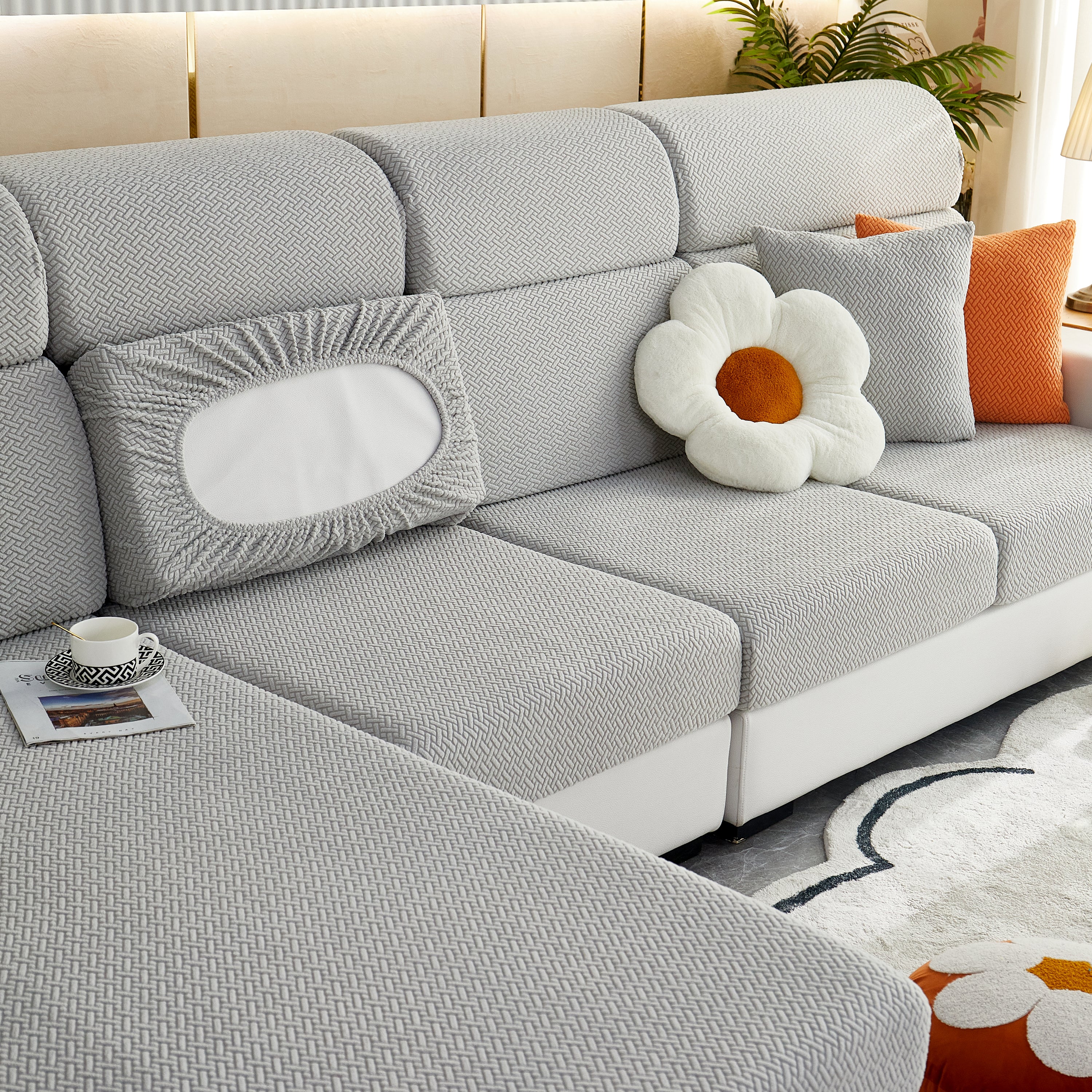 High Stretch Separate Cushion Covers Sofa Slipcover For L-shaped Sectional Couch