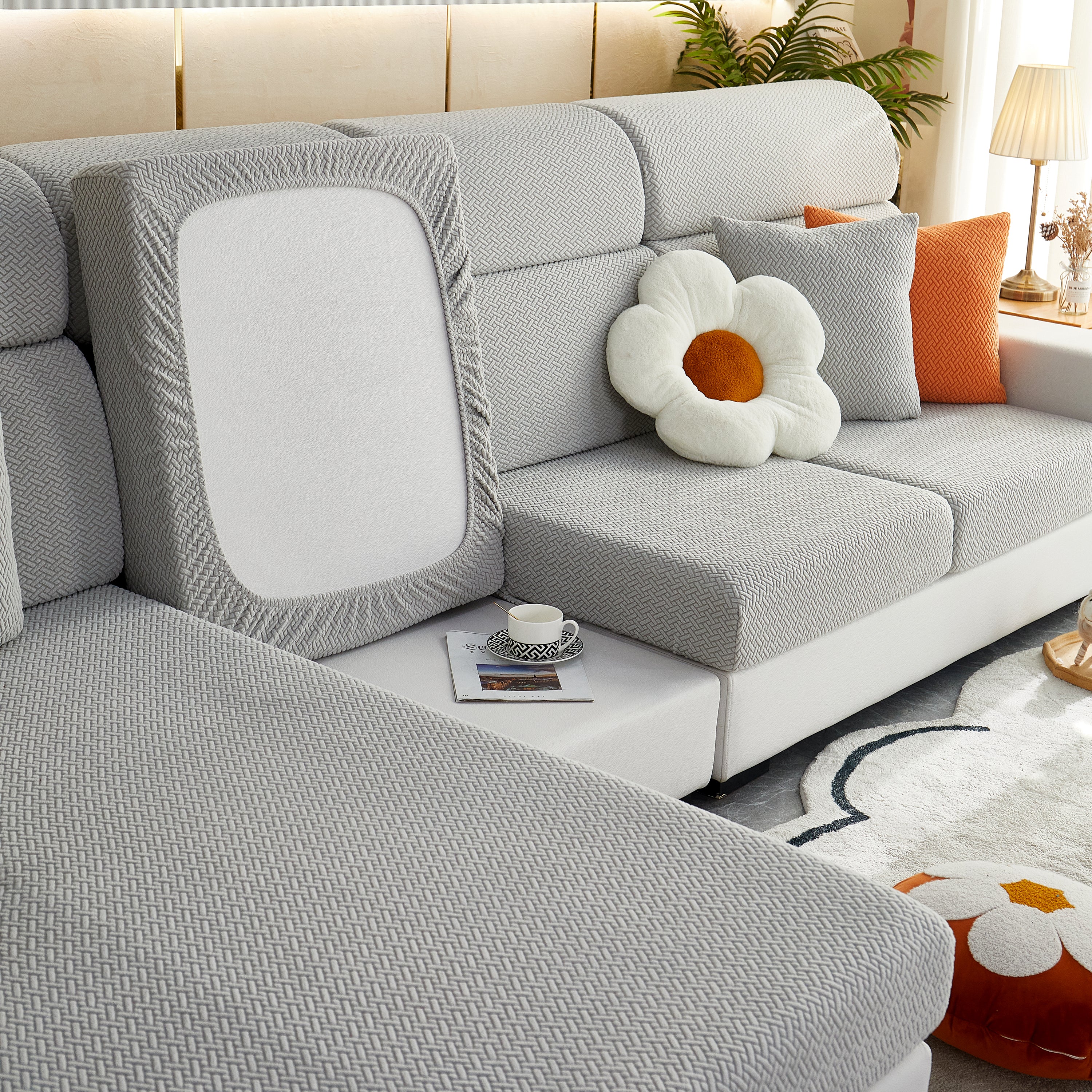 High Stretch Separate Cushion Covers Sofa Slipcover For L-shaped Sectional Couch