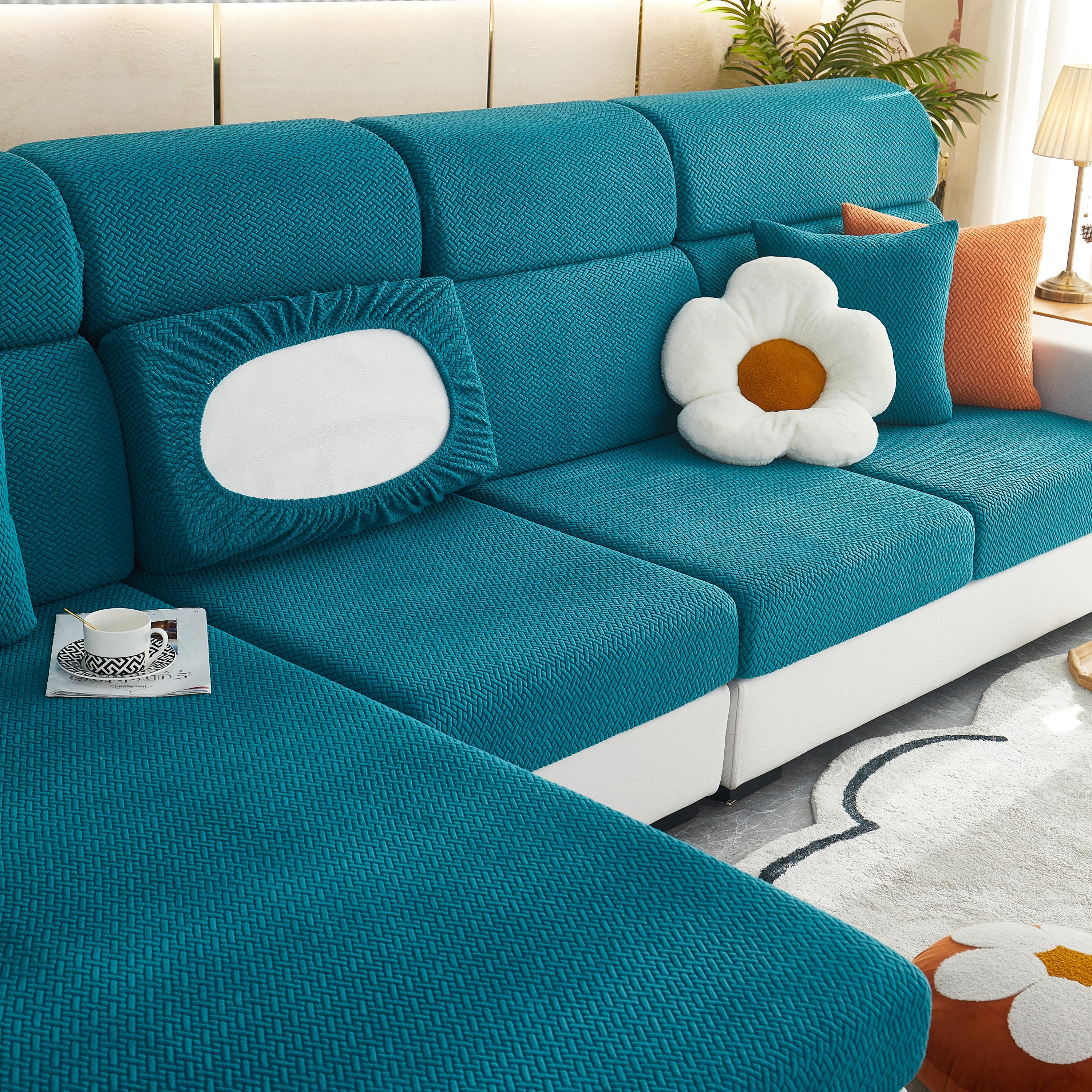 High Stretch Separate Cushion Covers Sofa Slipcover For L-shaped Sectional Couch