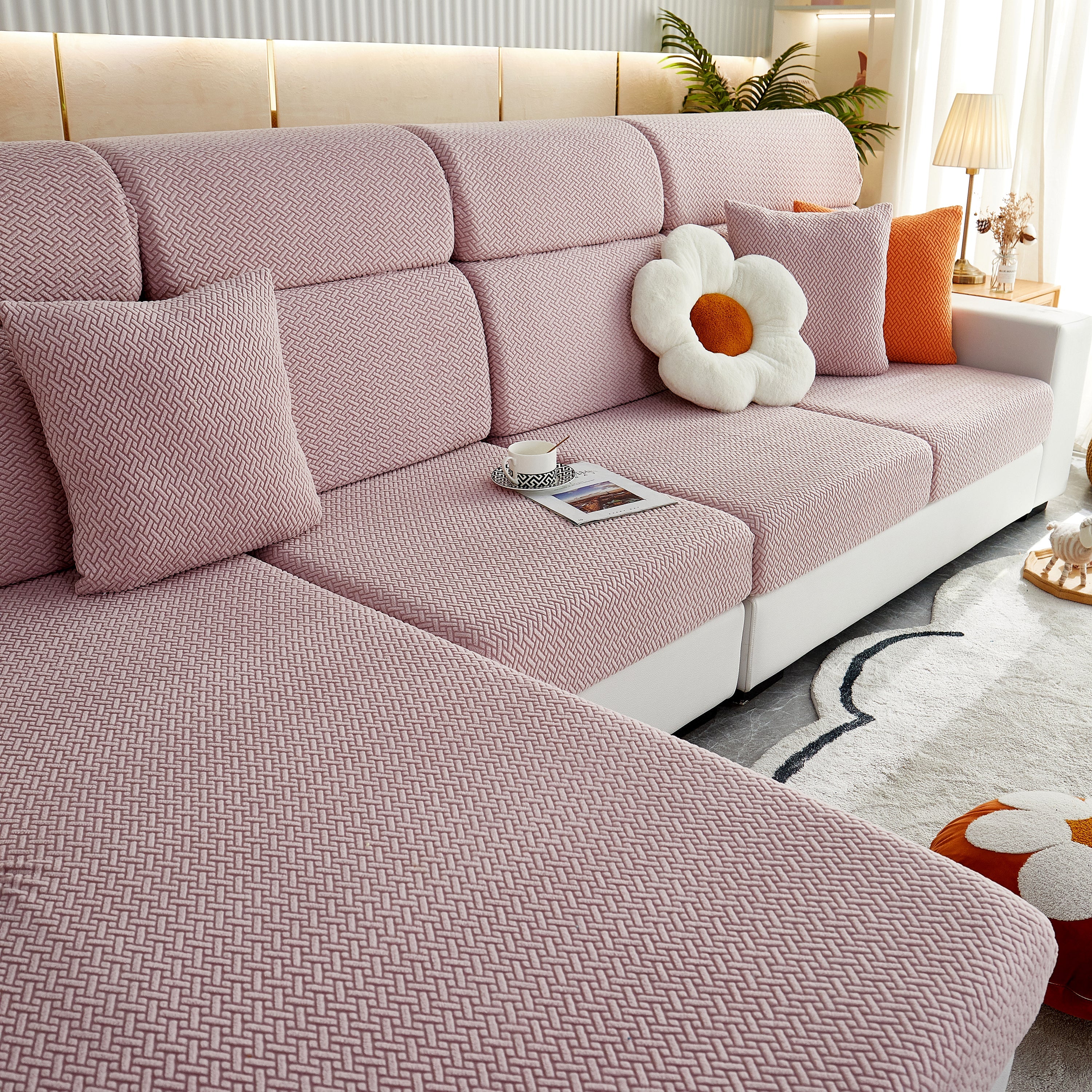 High Stretch Separate Cushion Covers Sofa Slipcover For L-shaped Sectional Couch