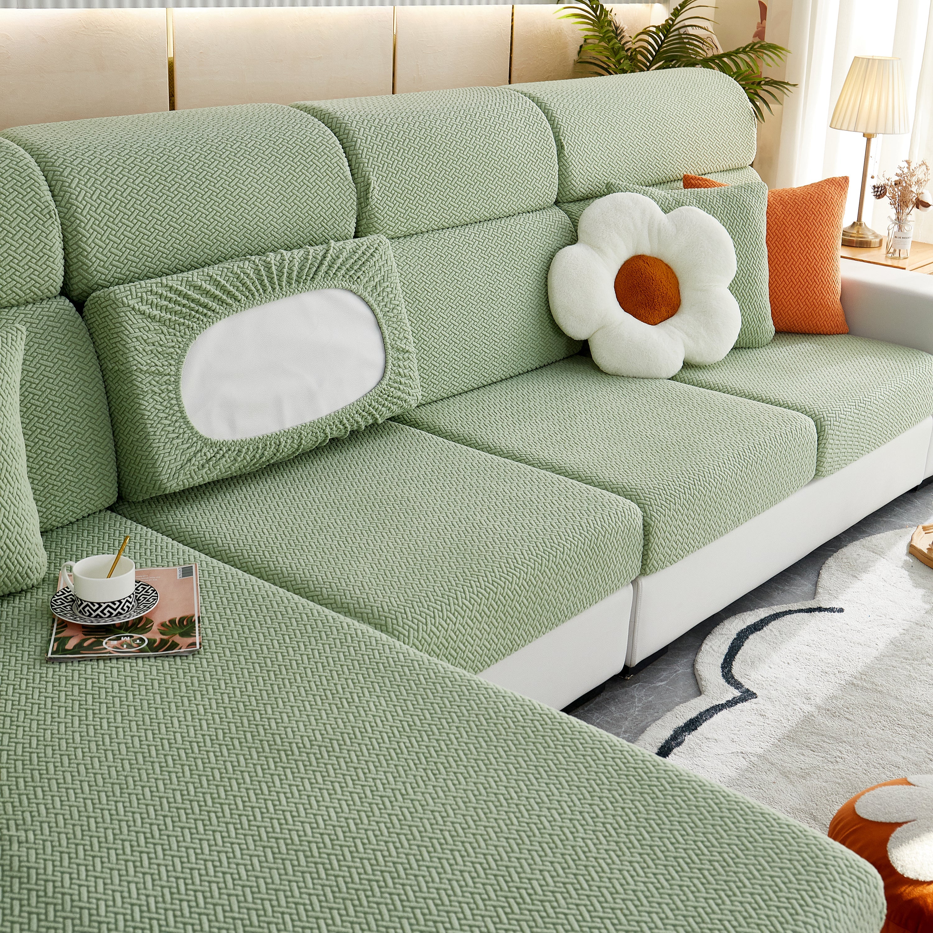 High Stretch Separate Cushion Covers Sofa Slipcover For L-shaped Sectional Couch
