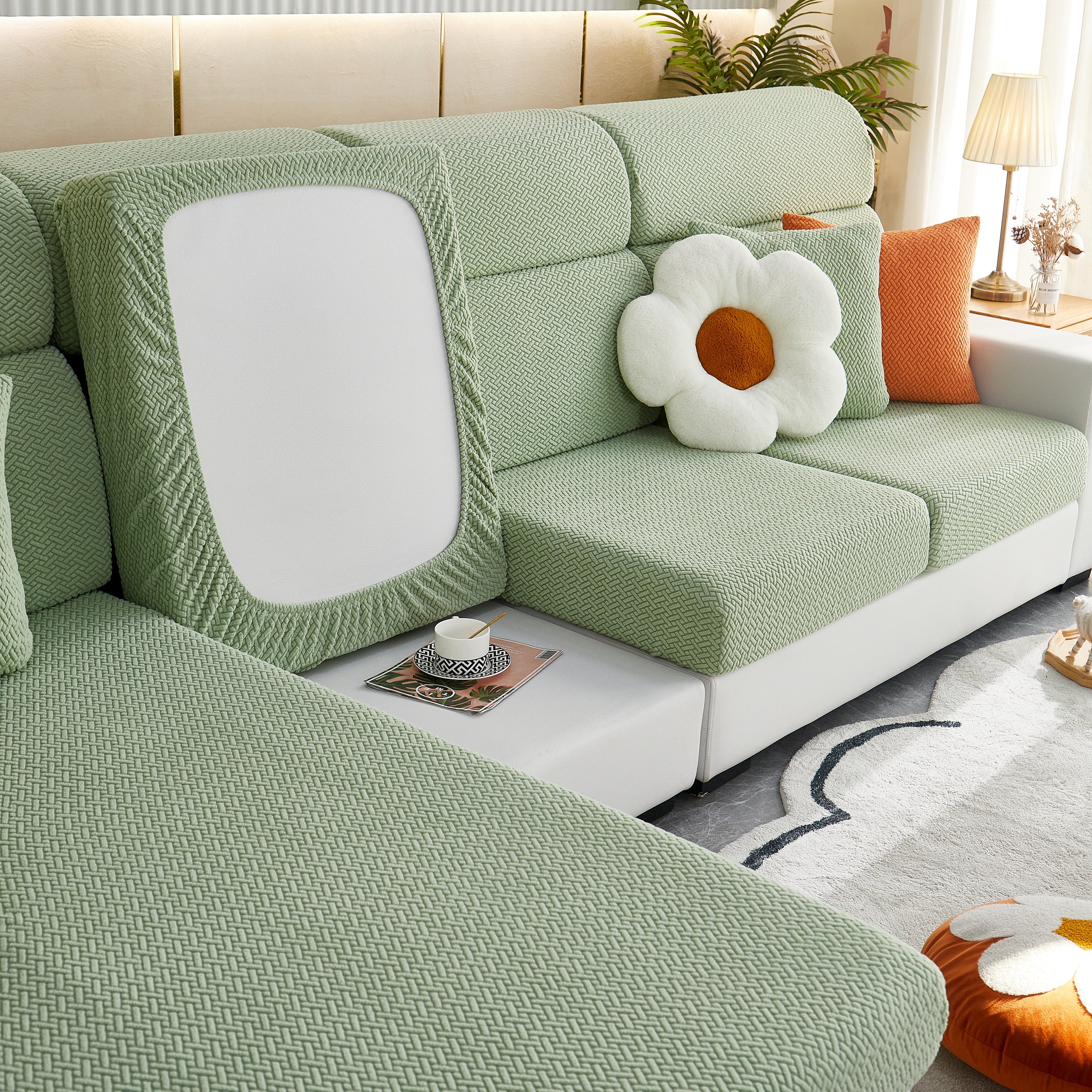 High Stretch Separate Cushion Covers Sofa Slipcover For L-shaped Sectional Couch