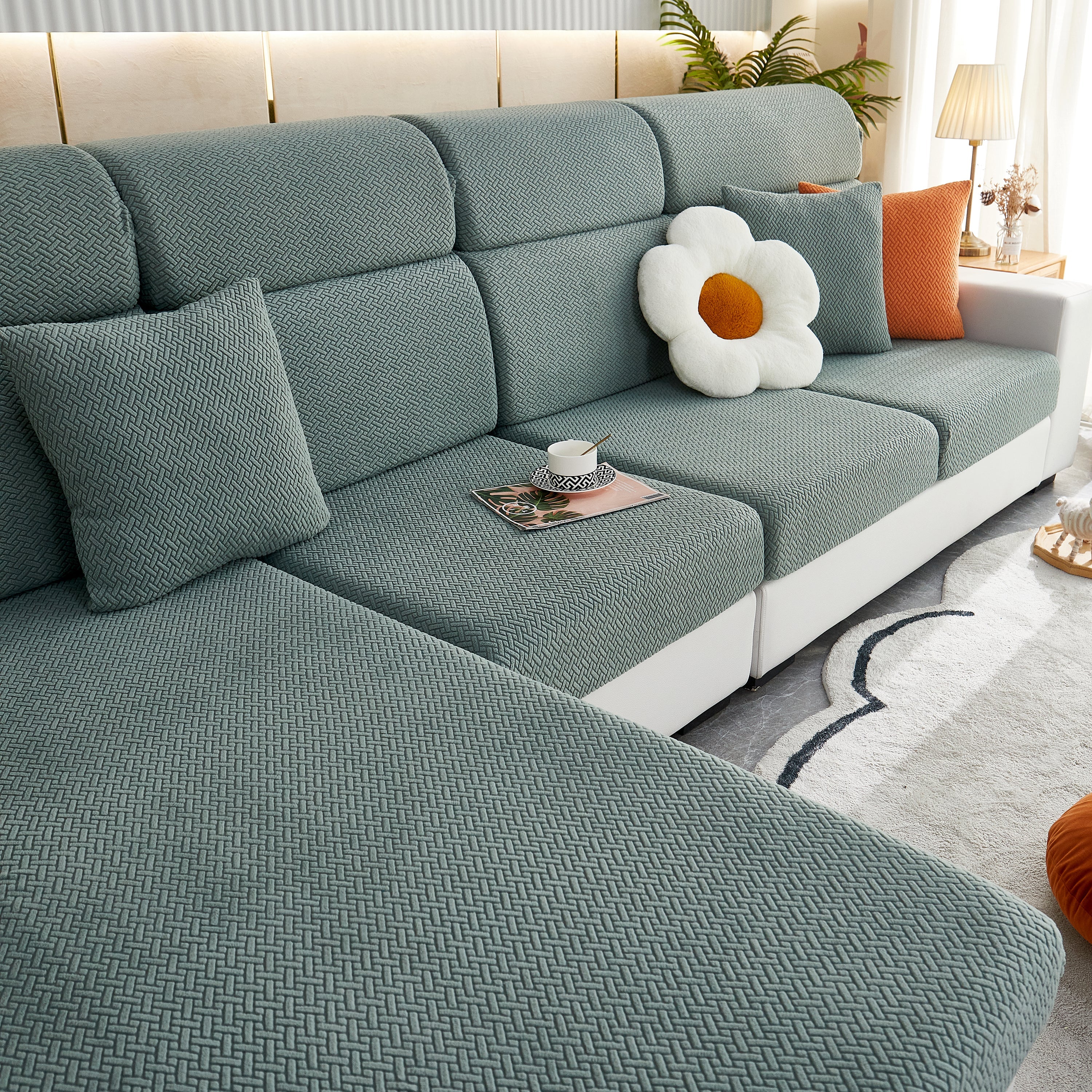 High Stretch Separate Cushion Covers Sofa Slipcover For L-shaped Sectional Couch