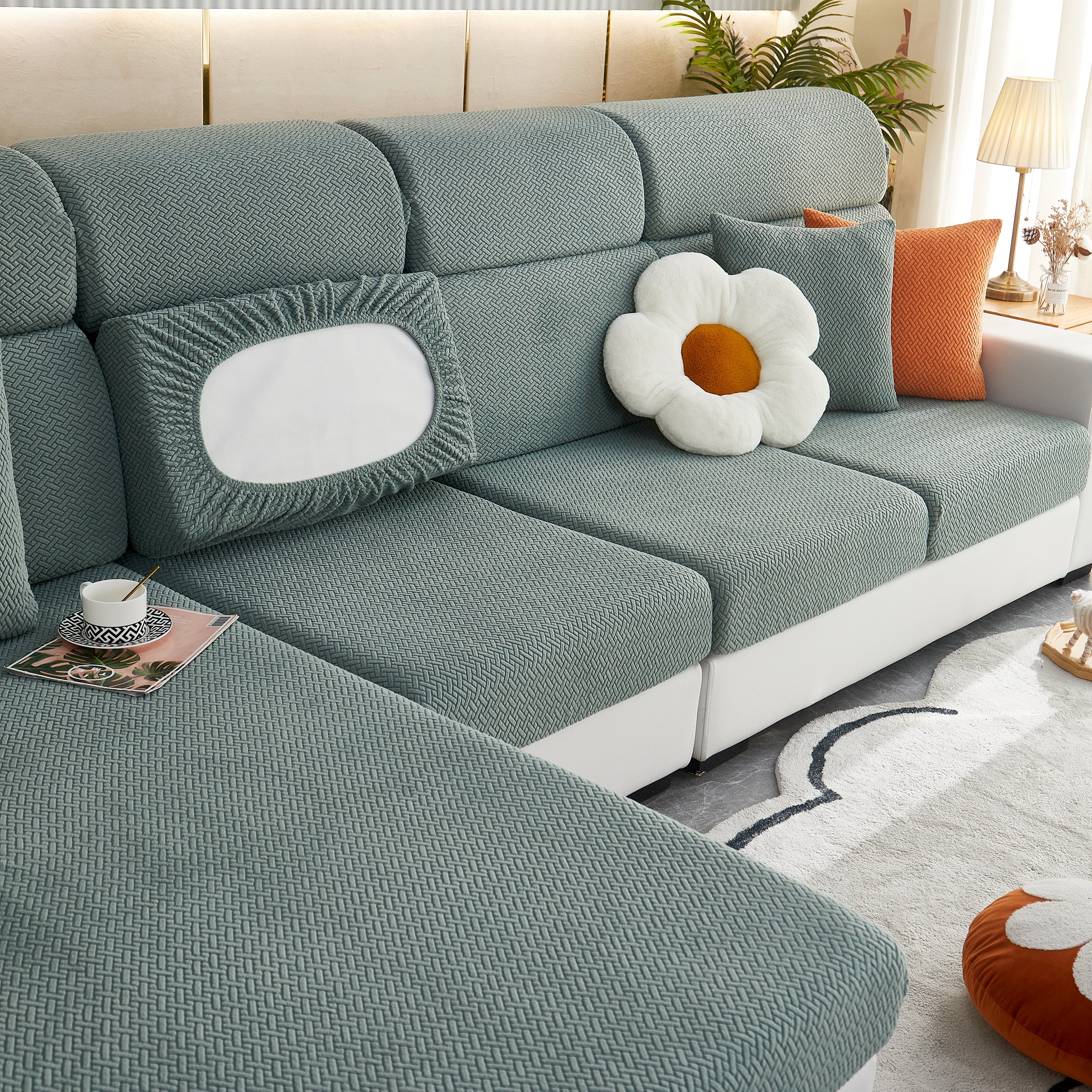 High Stretch Separate Cushion Covers Sofa Slipcover For L-shaped Sectional Couch
