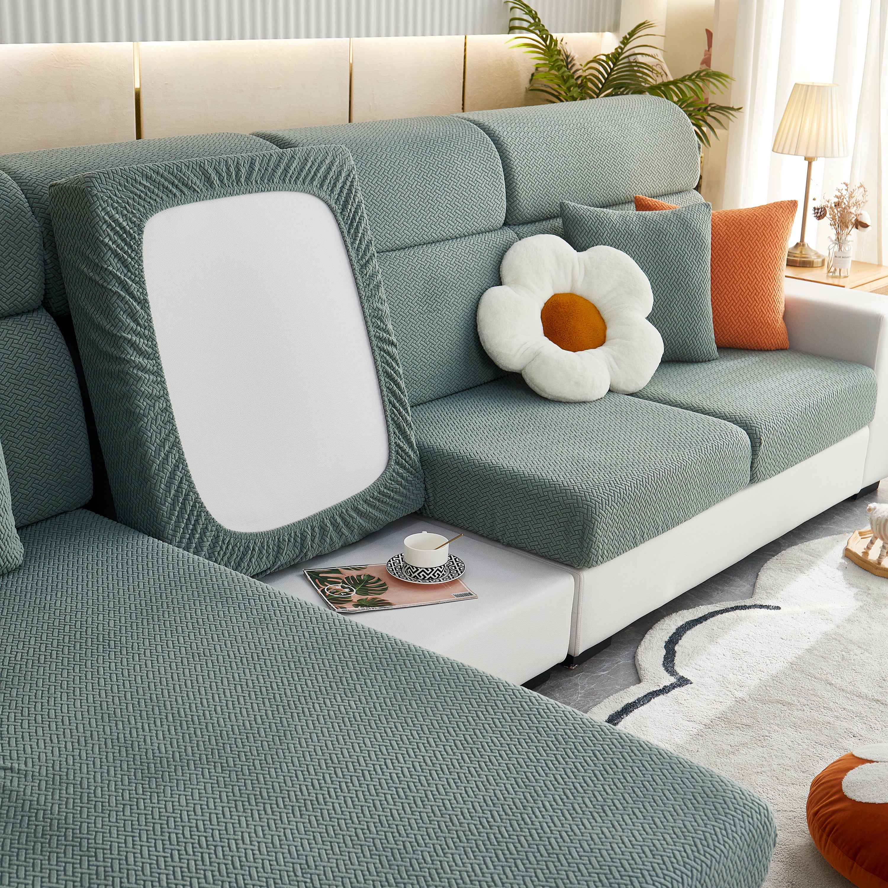 High Stretch Separate Cushion Covers Sofa Slipcover For L-shaped Sectional Couch