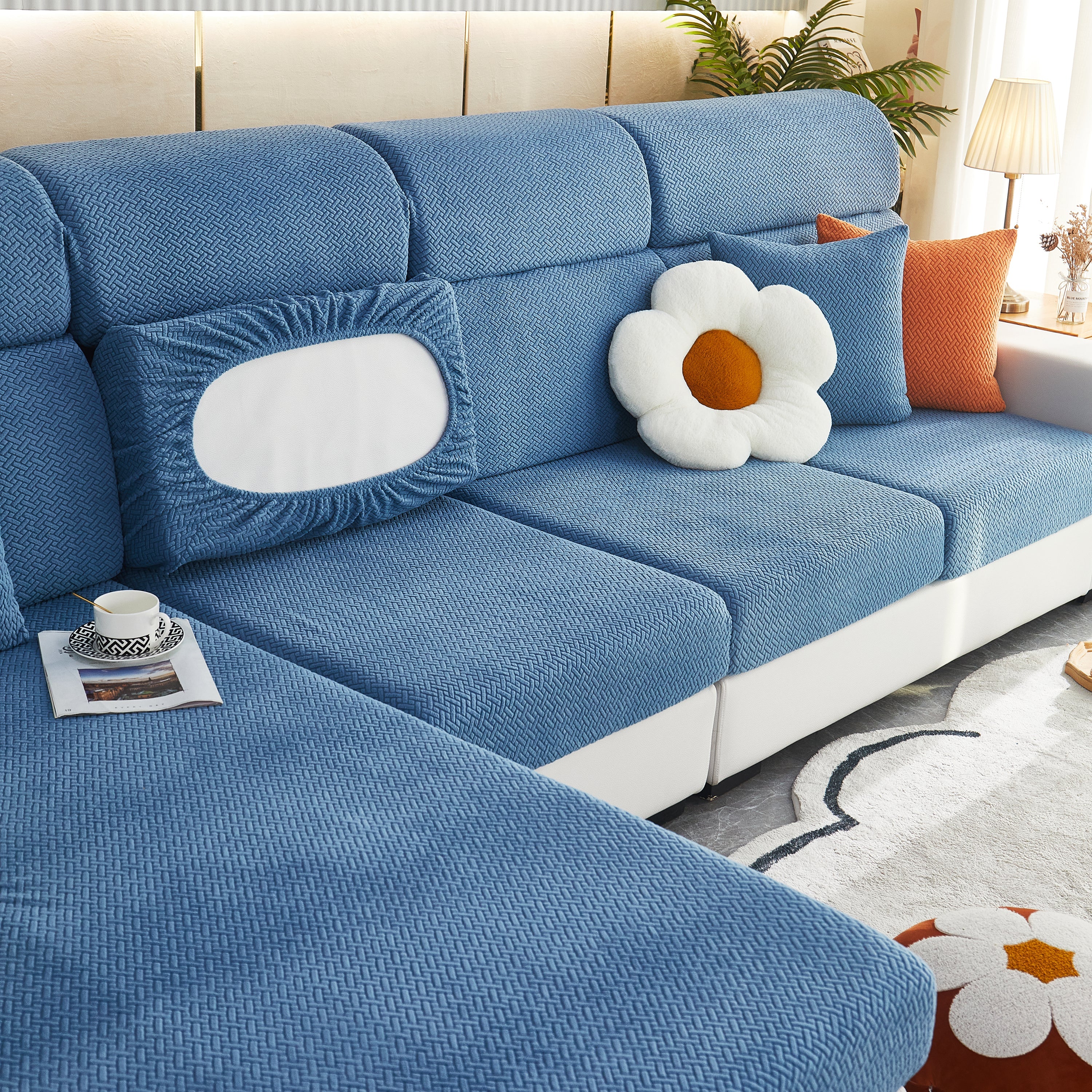 High Stretch Separate Cushion Covers Sofa Slipcover For L-shaped Sectional Couch