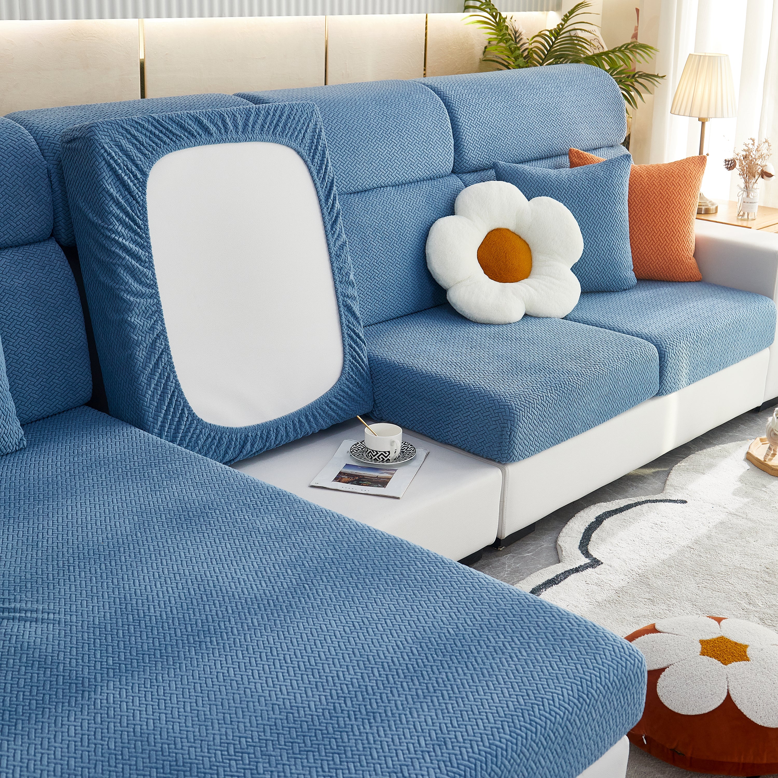 High Stretch Separate Cushion Covers Sofa Slipcover For L-shaped Sectional Couch