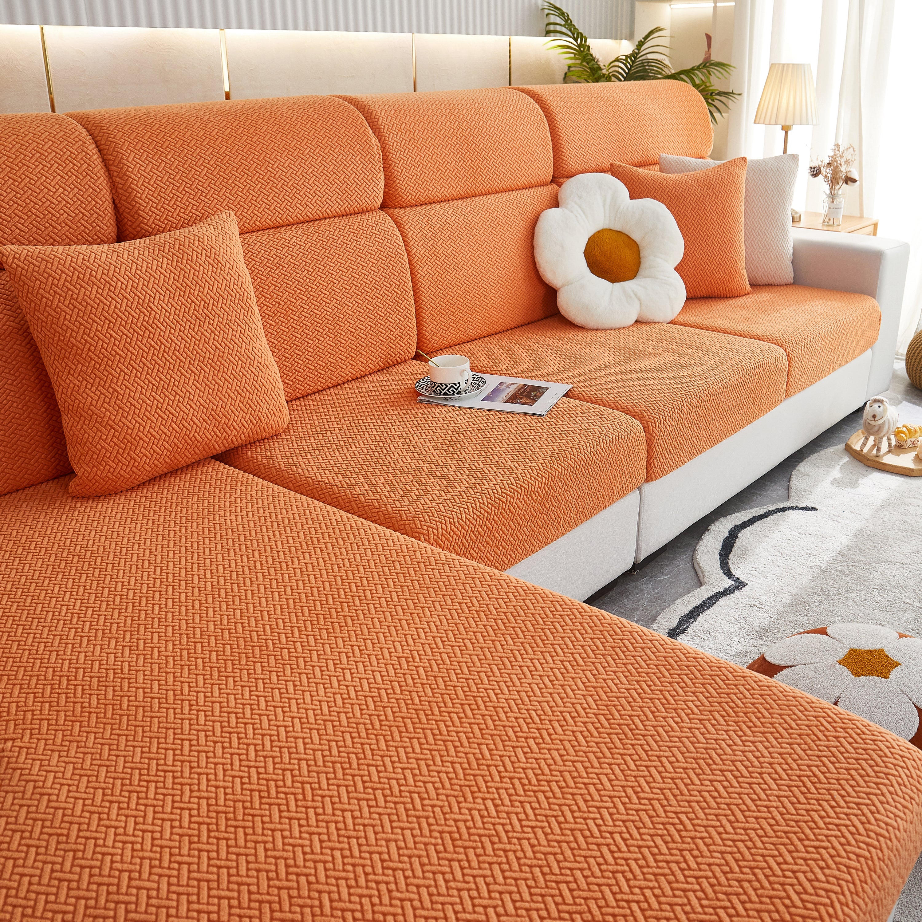 High Stretch Separate Cushion Covers Sofa Slipcover For L-shaped Sectional Couch