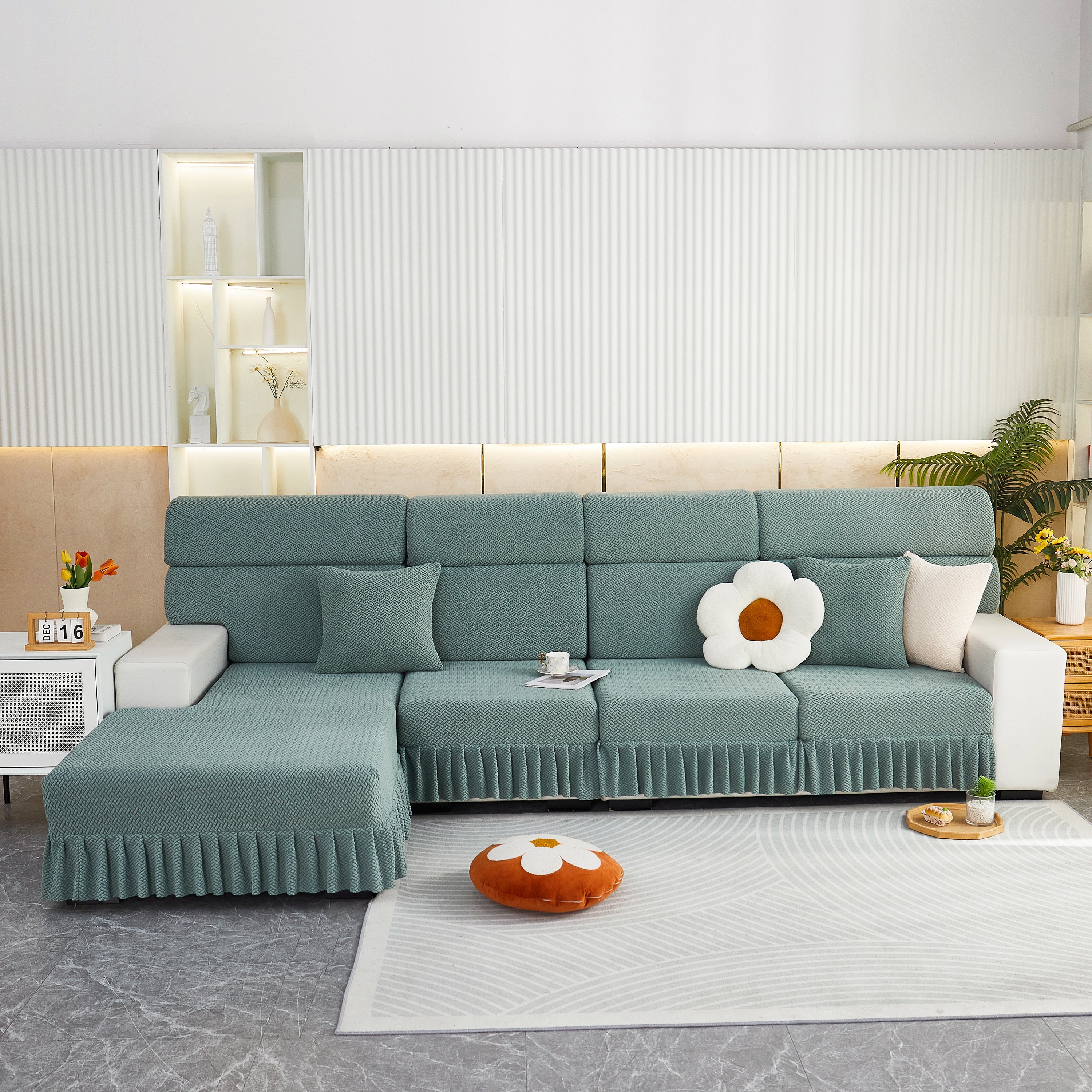Tailored Sofa Cushion Covers Stretch Couch Seat Covers  With Skirt For Sectional Sofas