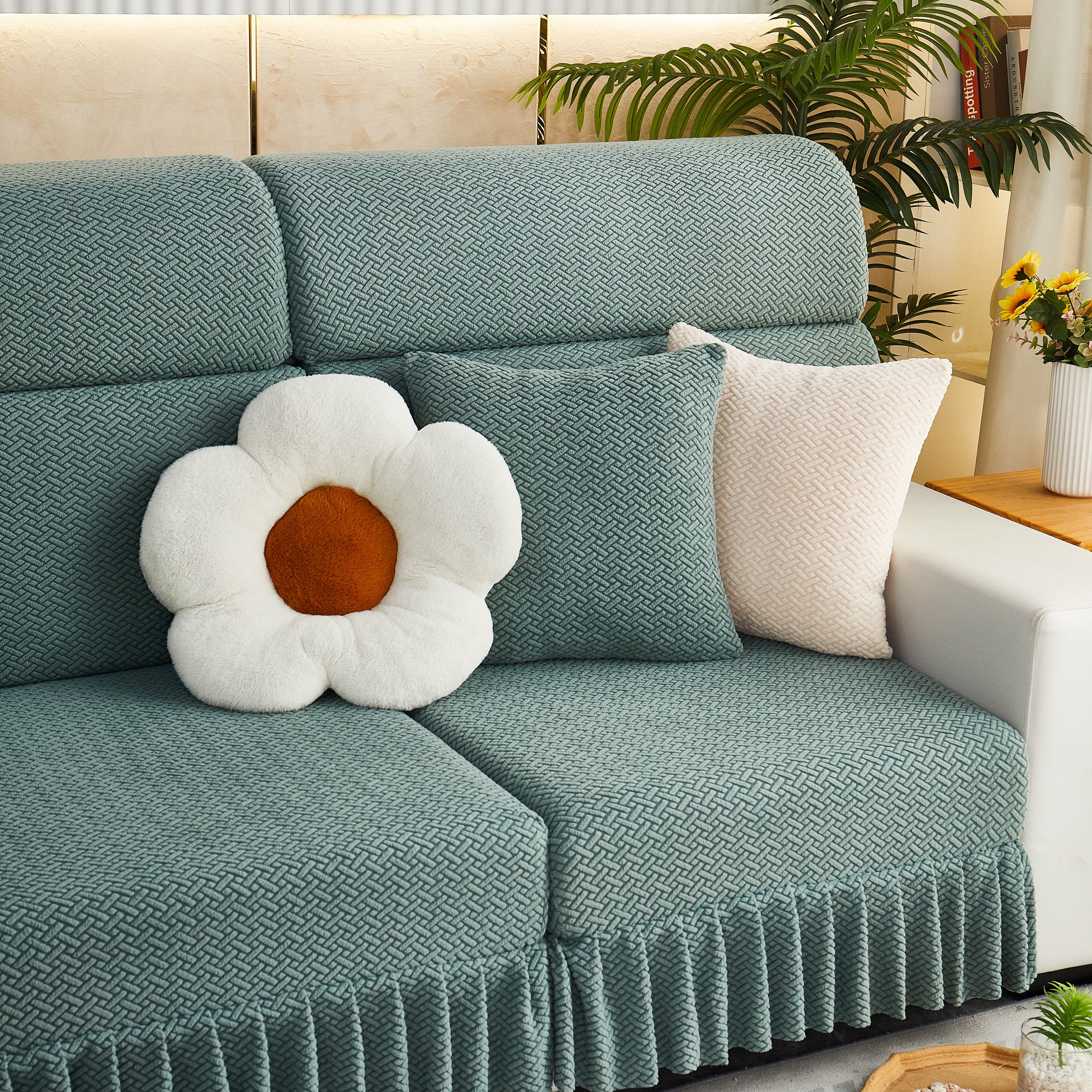 Tailored Sofa Cushion Covers Stretch Couch Seat Covers  With Skirt For Sectional Sofas