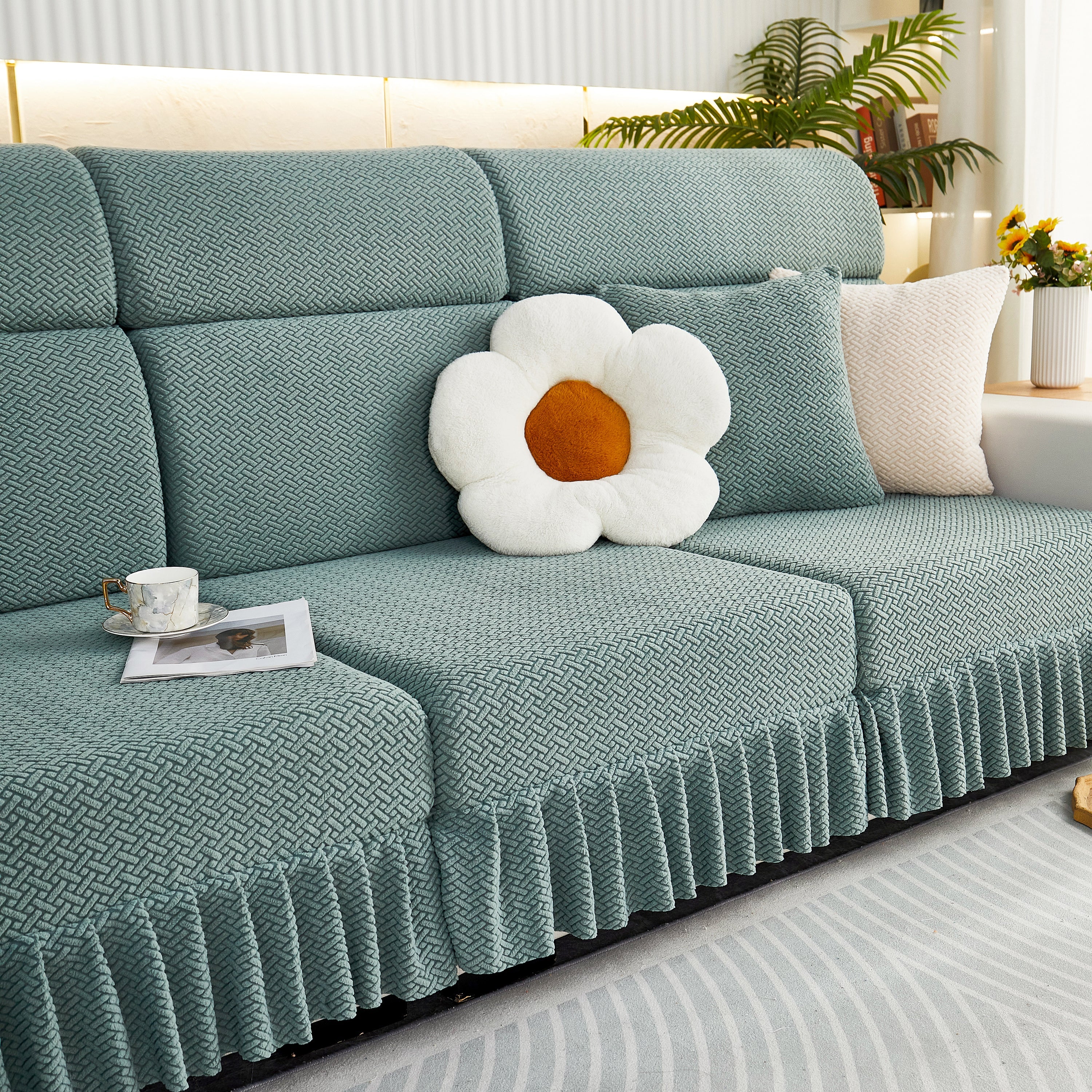 Tailored Sofa Cushion Covers Stretch Couch Seat Covers  With Skirt For Sectional Sofas