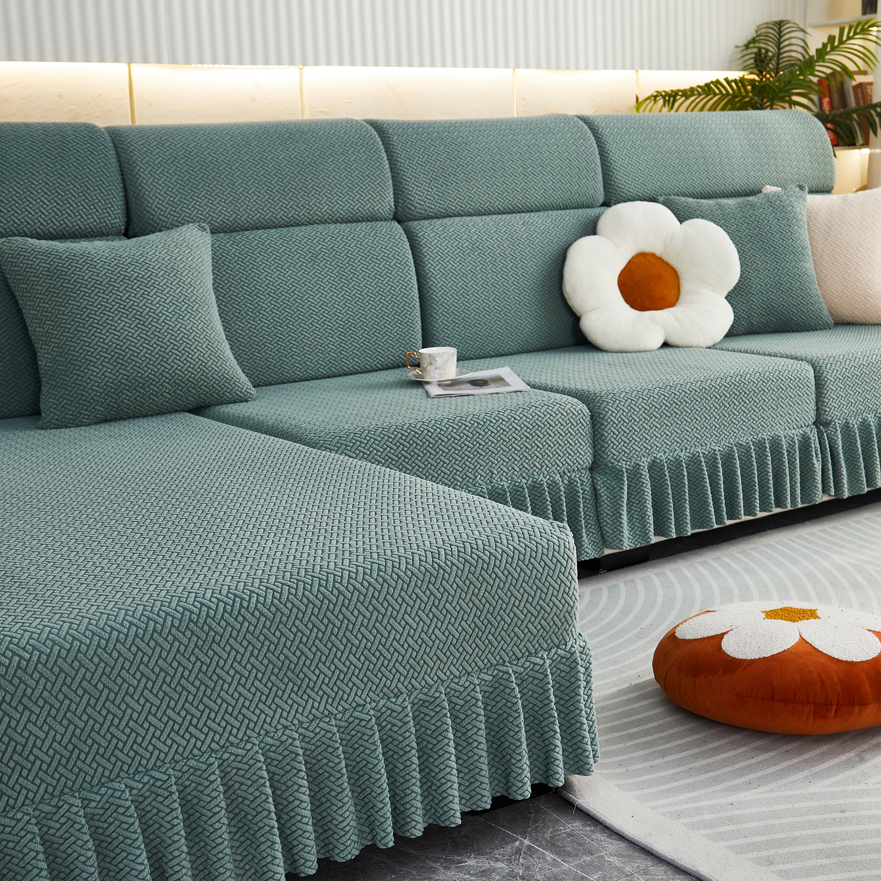 Tailored Sofa Cushion Covers Stretch Couch Seat Covers  With Skirt For Sectional Sofas