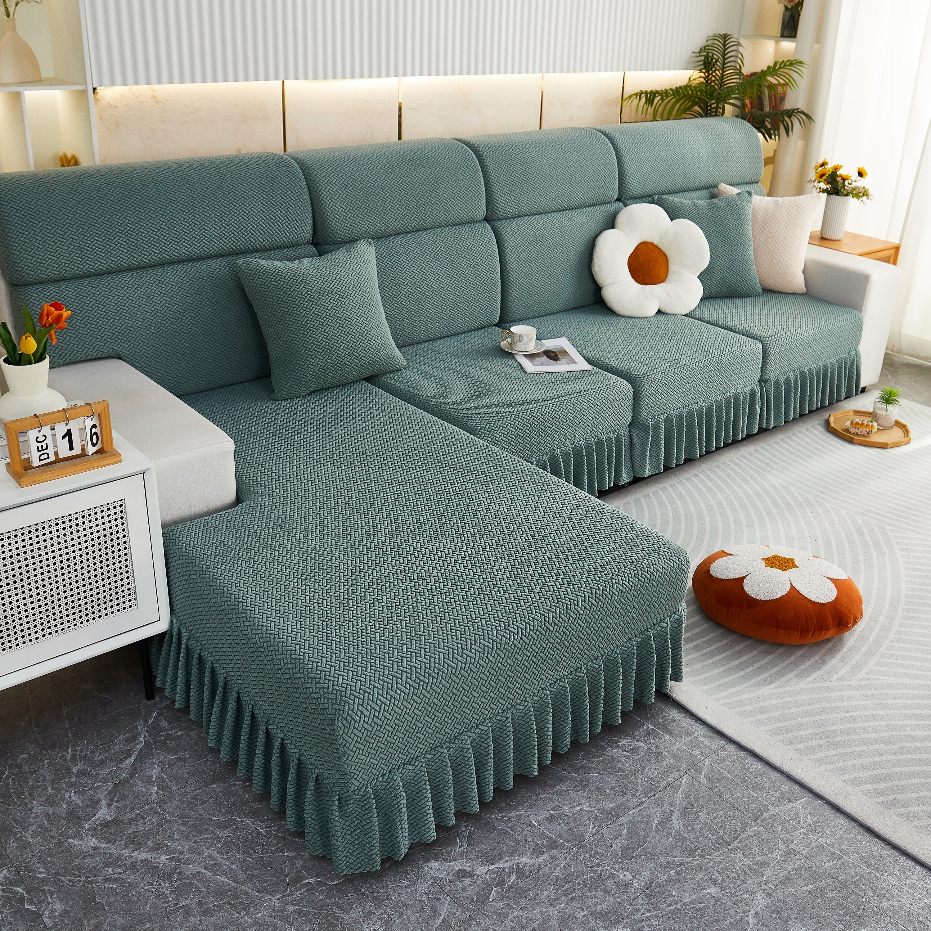 Tailored Sofa Cushion Covers Stretch Couch Seat Covers  With Skirt For Sectional Sofas