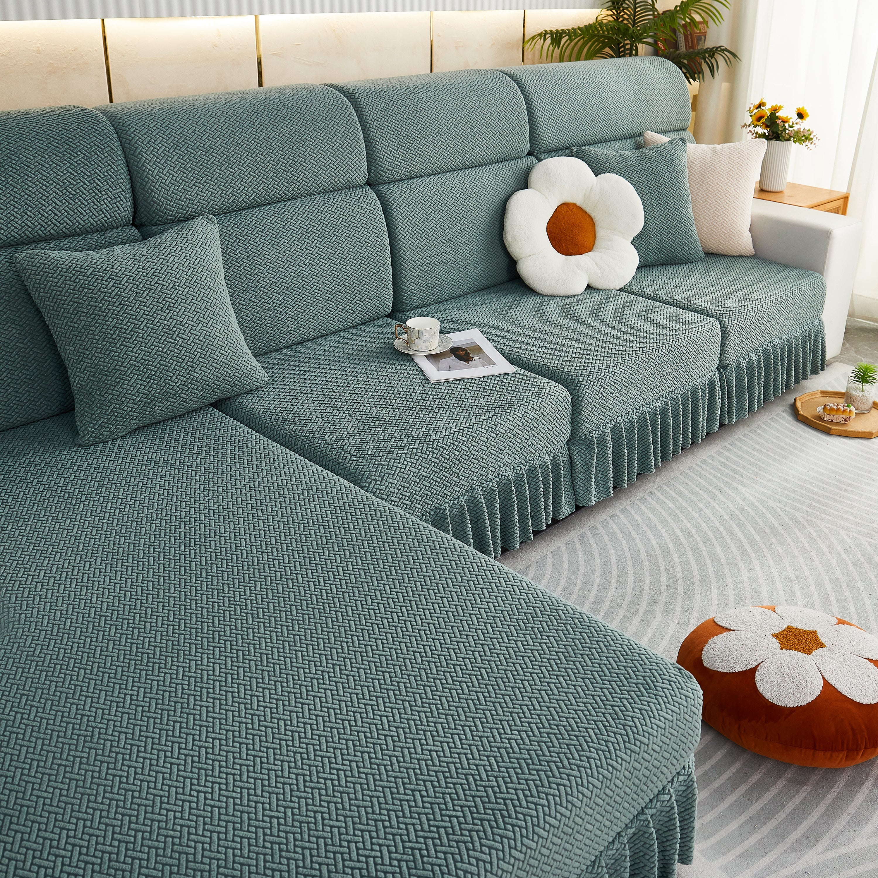 Tailored Sofa Cushion Covers Stretch Couch Seat Covers  With Skirt For Sectional Sofas