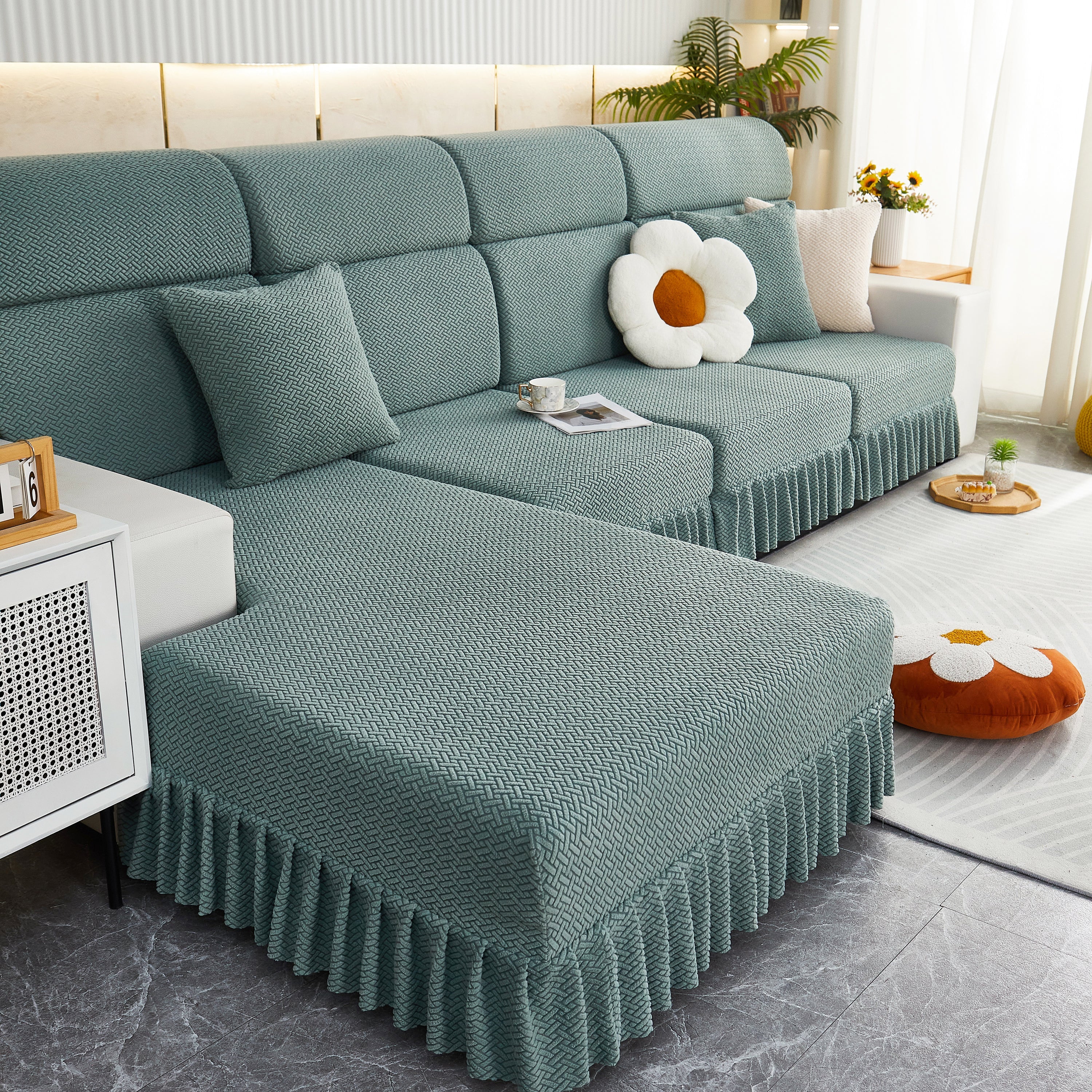Tailored Sofa Cushion Covers Stretch Couch Seat Covers  With Skirt For Sectional Sofas
