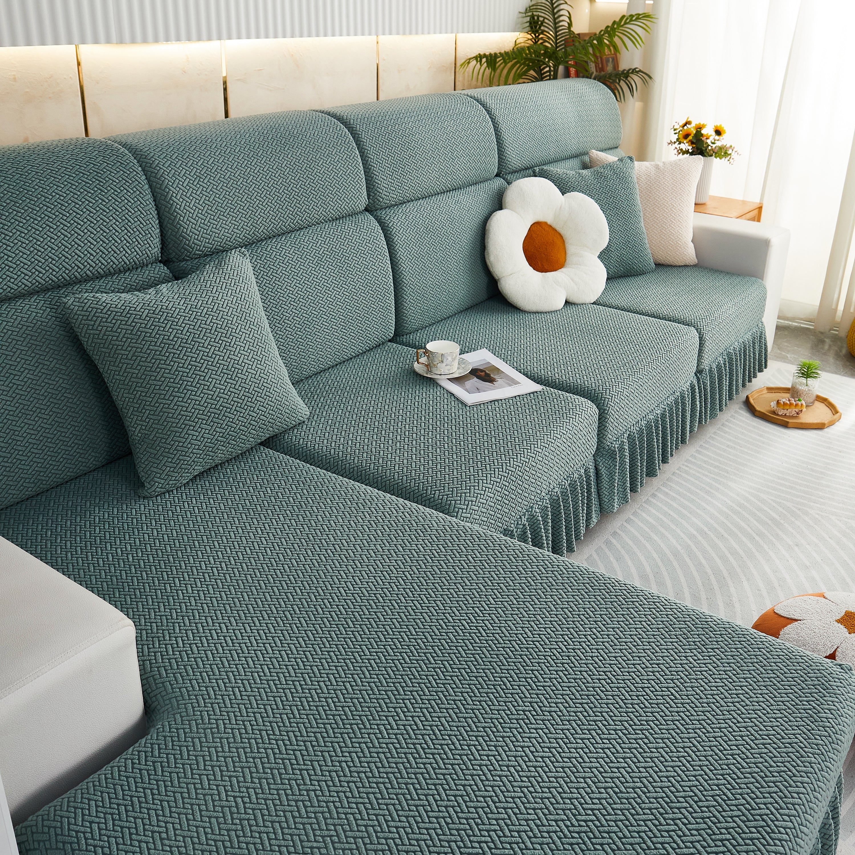Tailored Sofa Cushion Covers Stretch Couch Seat Covers  With Skirt For Sectional Sofas