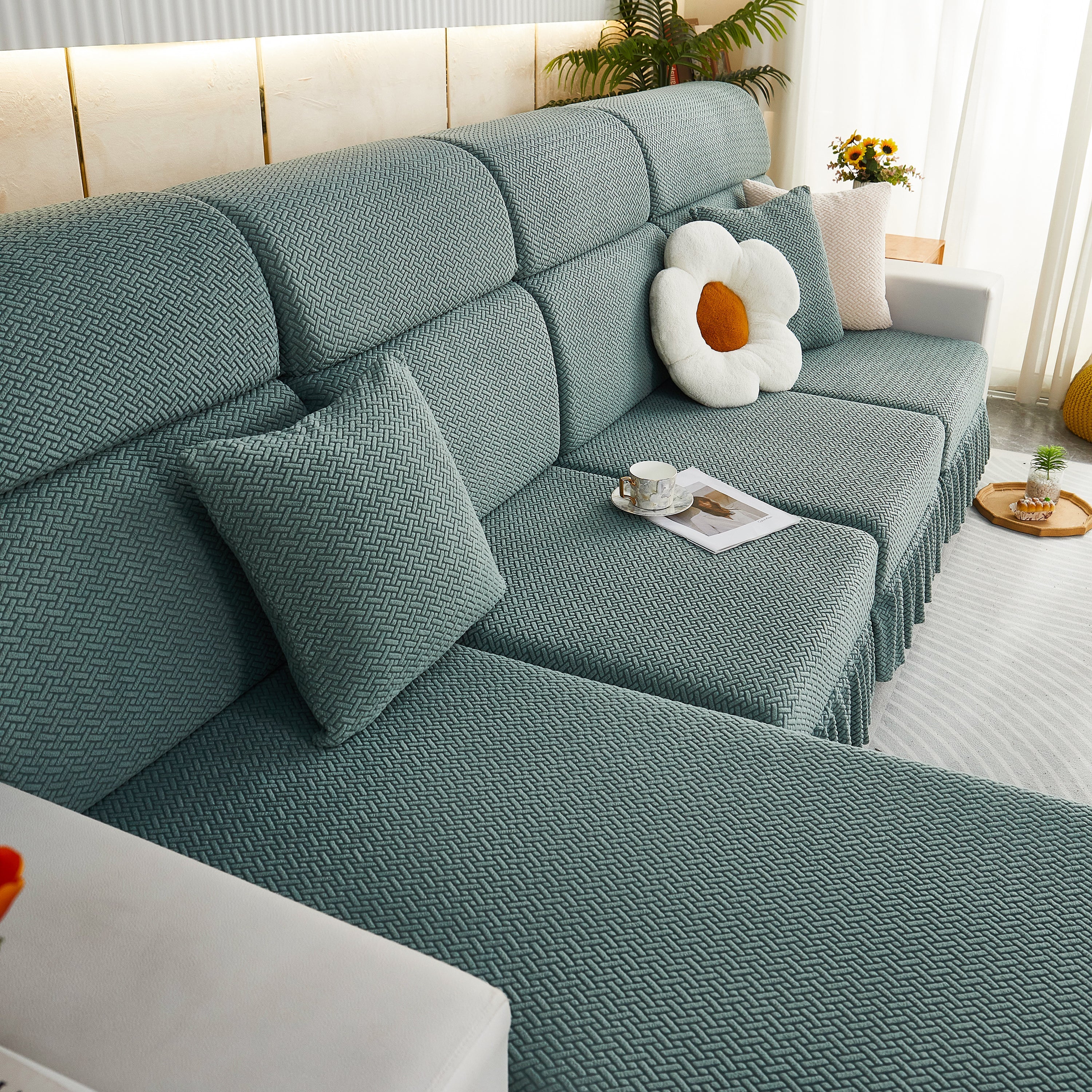 Tailored Sofa Cushion Covers Stretch Couch Seat Covers  With Skirt For Sectional Sofas