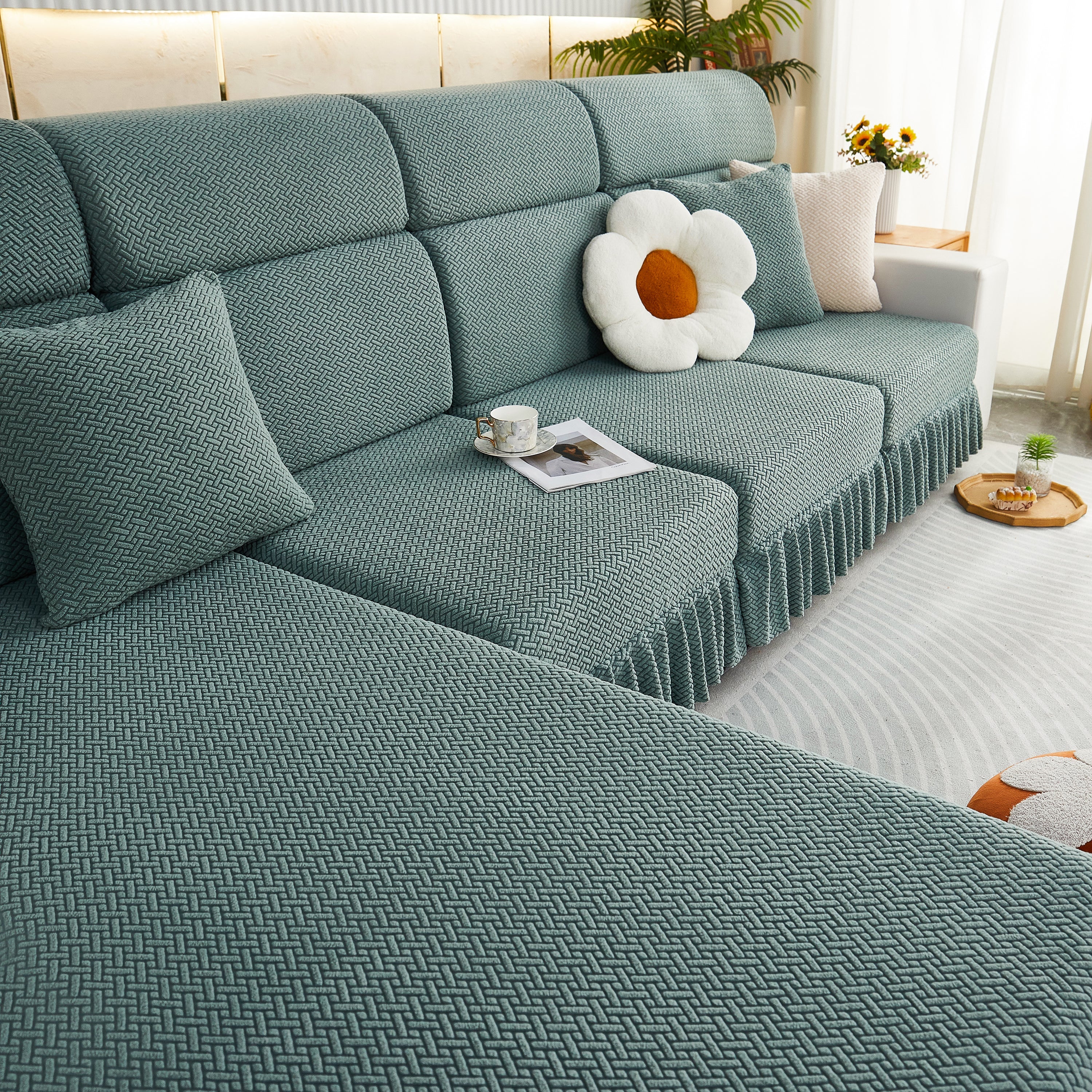 Tailored Sofa Cushion Covers Stretch Couch Seat Covers  With Skirt For Sectional Sofas