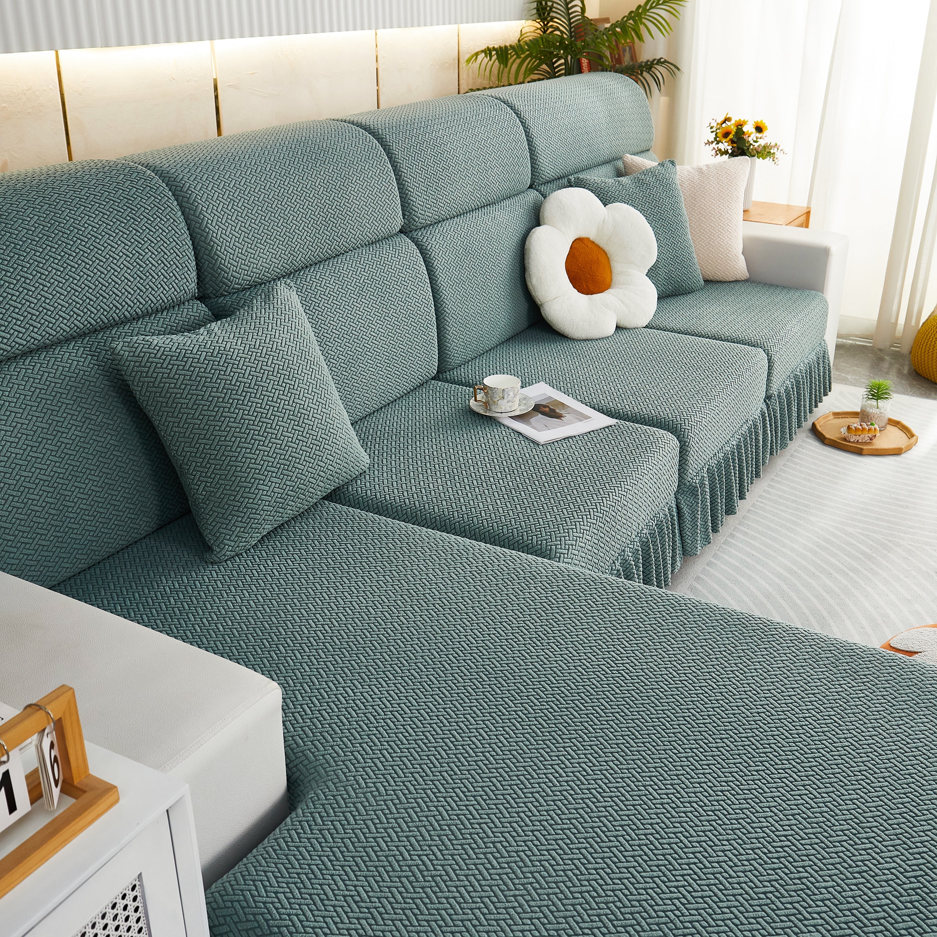 Tailored Sofa Cushion Covers Stretch Couch Seat Covers  With Skirt For Sectional Sofas