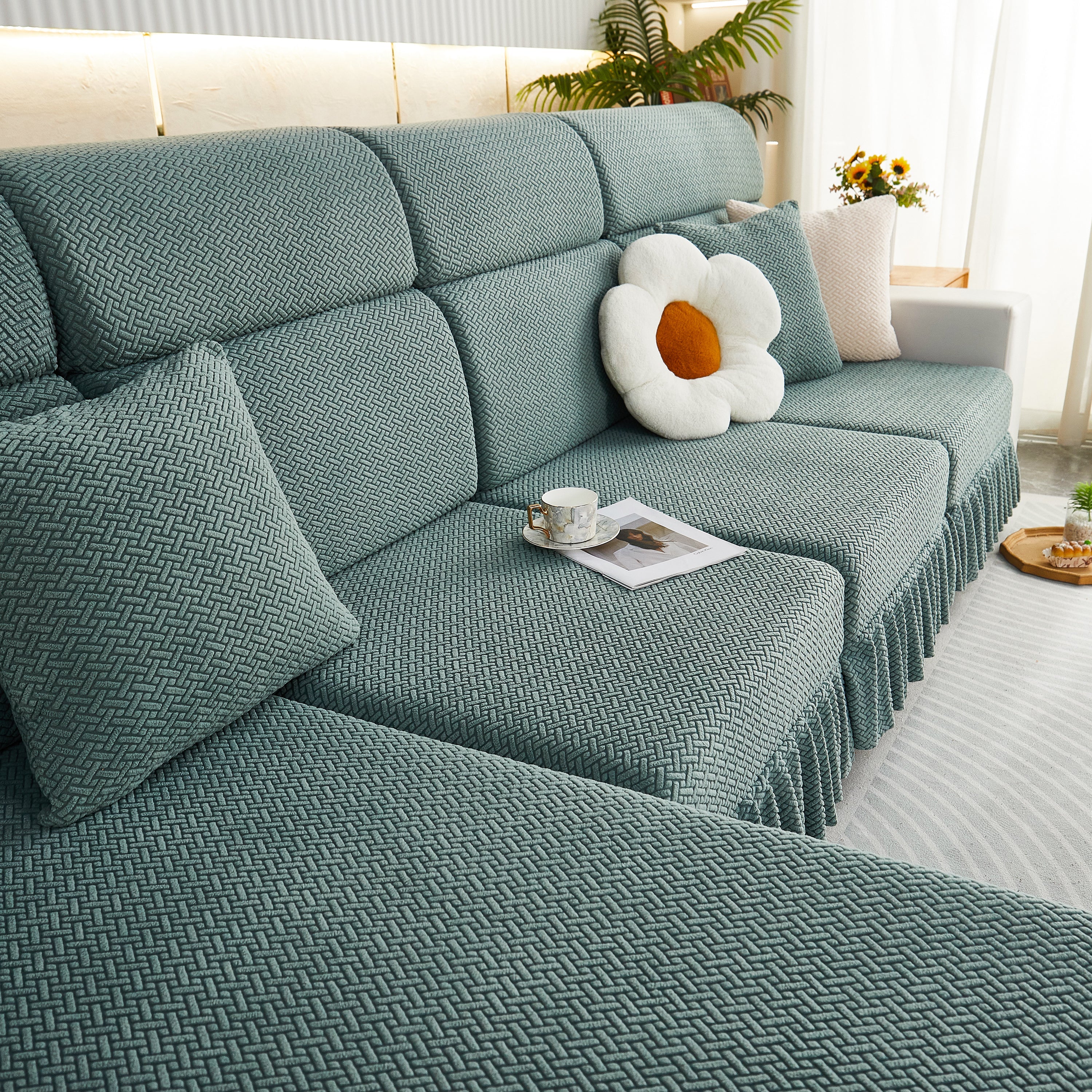 Tailored Sofa Cushion Covers Stretch Couch Seat Covers  With Skirt For Sectional Sofas