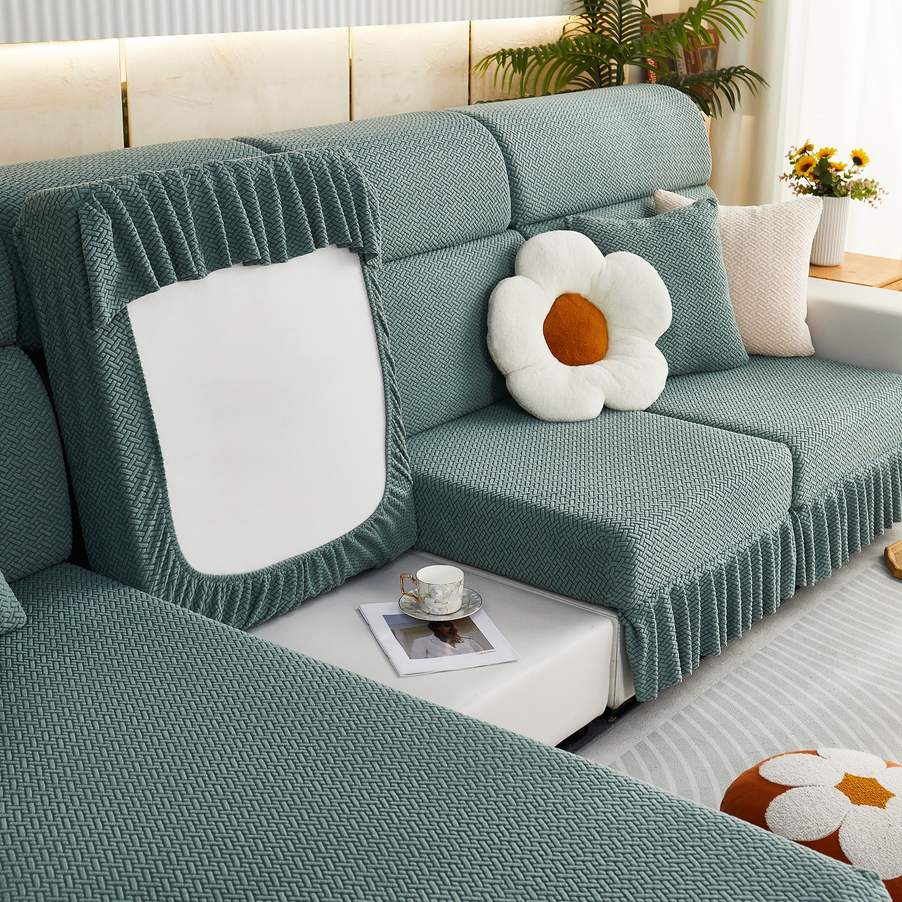 Tailored Sofa Cushion Covers Stretch Couch Seat Covers  With Skirt For Sectional Sofas