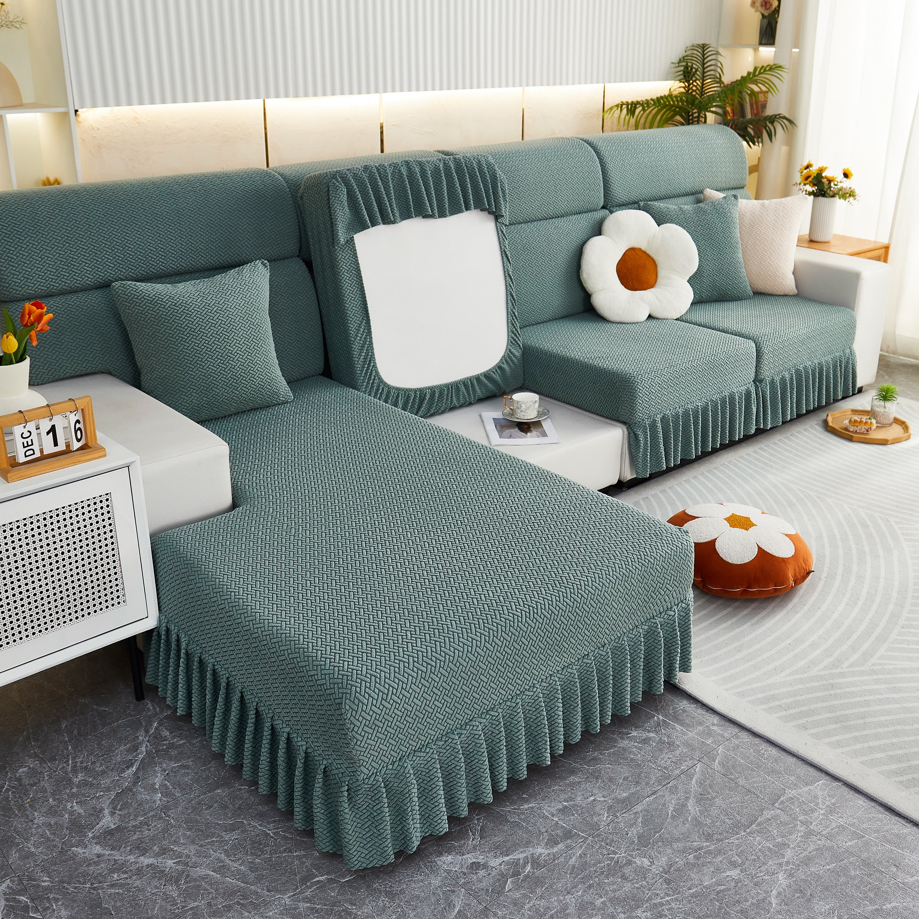 Tailored Sofa Cushion Covers Stretch Couch Seat Covers  With Skirt For Sectional Sofas
