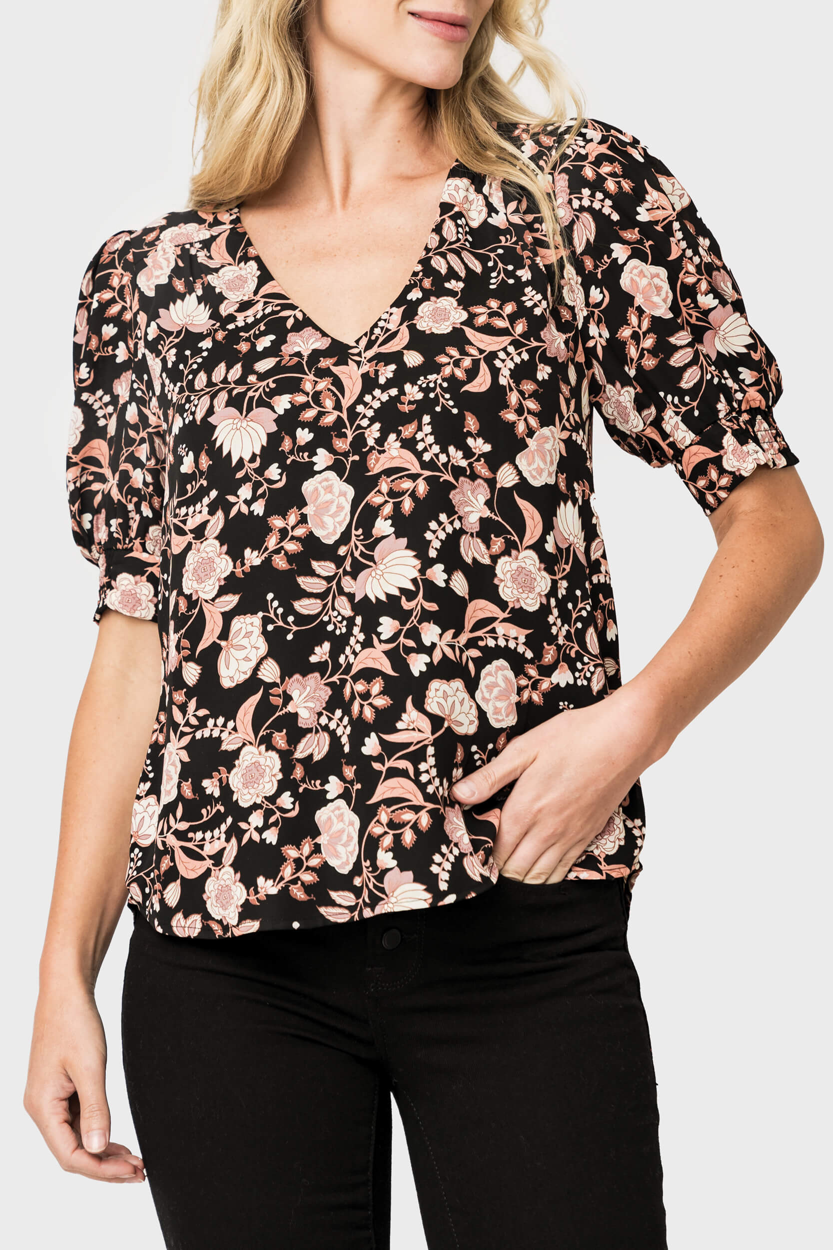 Puff Sleeve V-neck Blouse