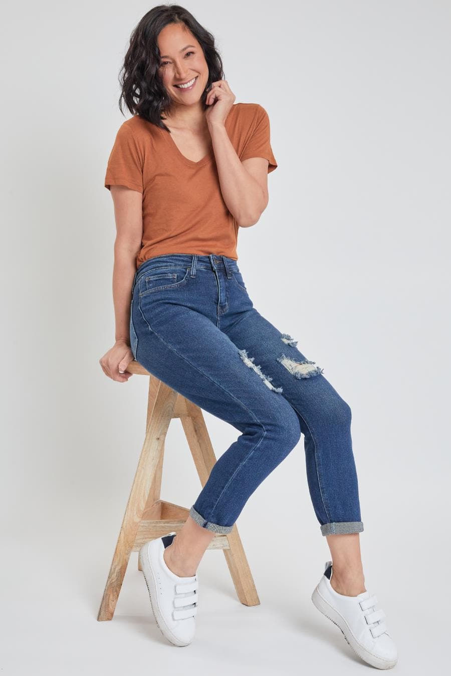 Women's Vintage High Rise Rolled-Cuff Straight Jeans