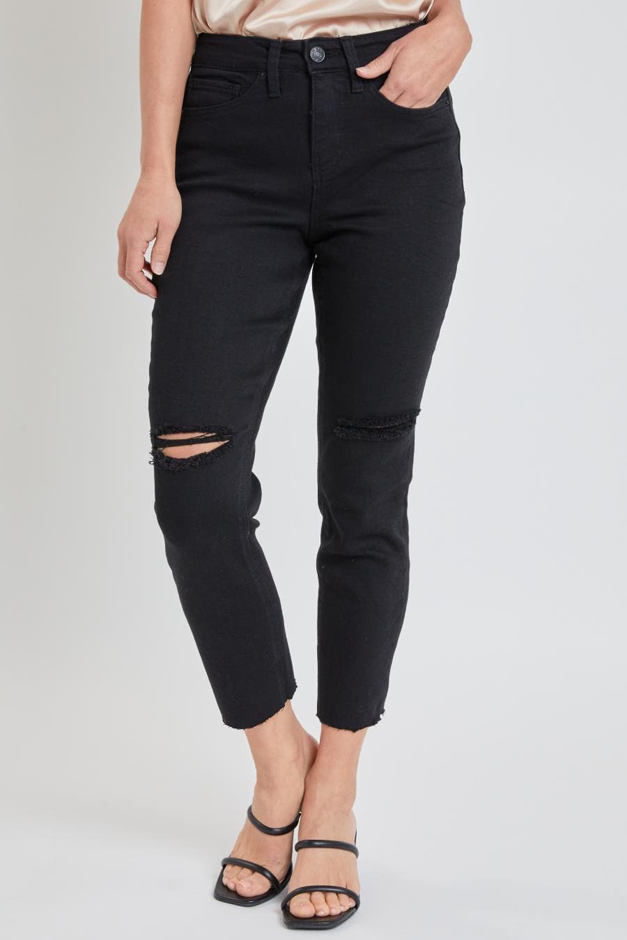 Women's Vintage Wash Straight Ankle Ripped Jean with Frayed Hem