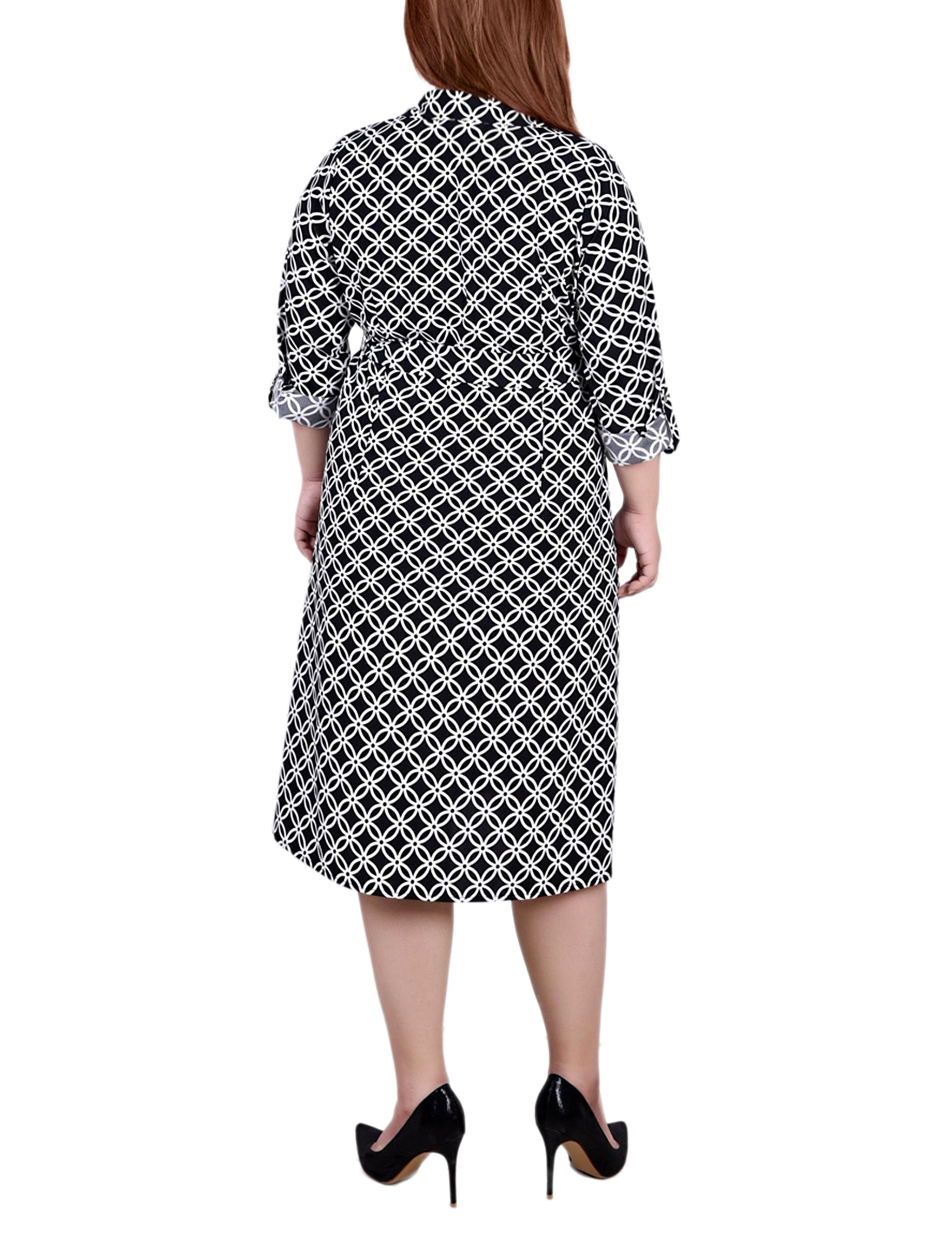 3/4 Roll Tab Sleeve Belted Shirtdress - Plus