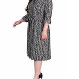 3/4 Roll Tab Sleeve Belted Shirtdress - Plus