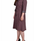 3/4 Roll Tab Sleeve Belted Shirtdress - Plus