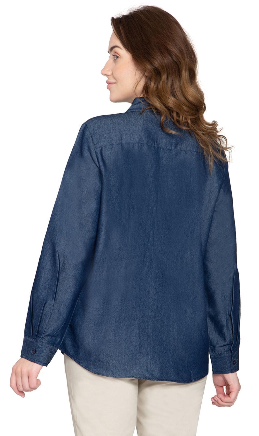 Women's Button Down Denim Shirt - Long Sleeve With Pocket Tops