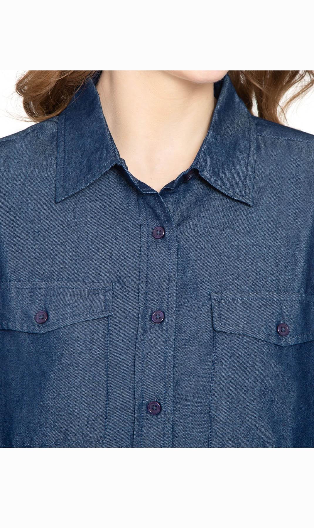 Women's Button Down Denim Shirt - Long Sleeve With Pocket Tops