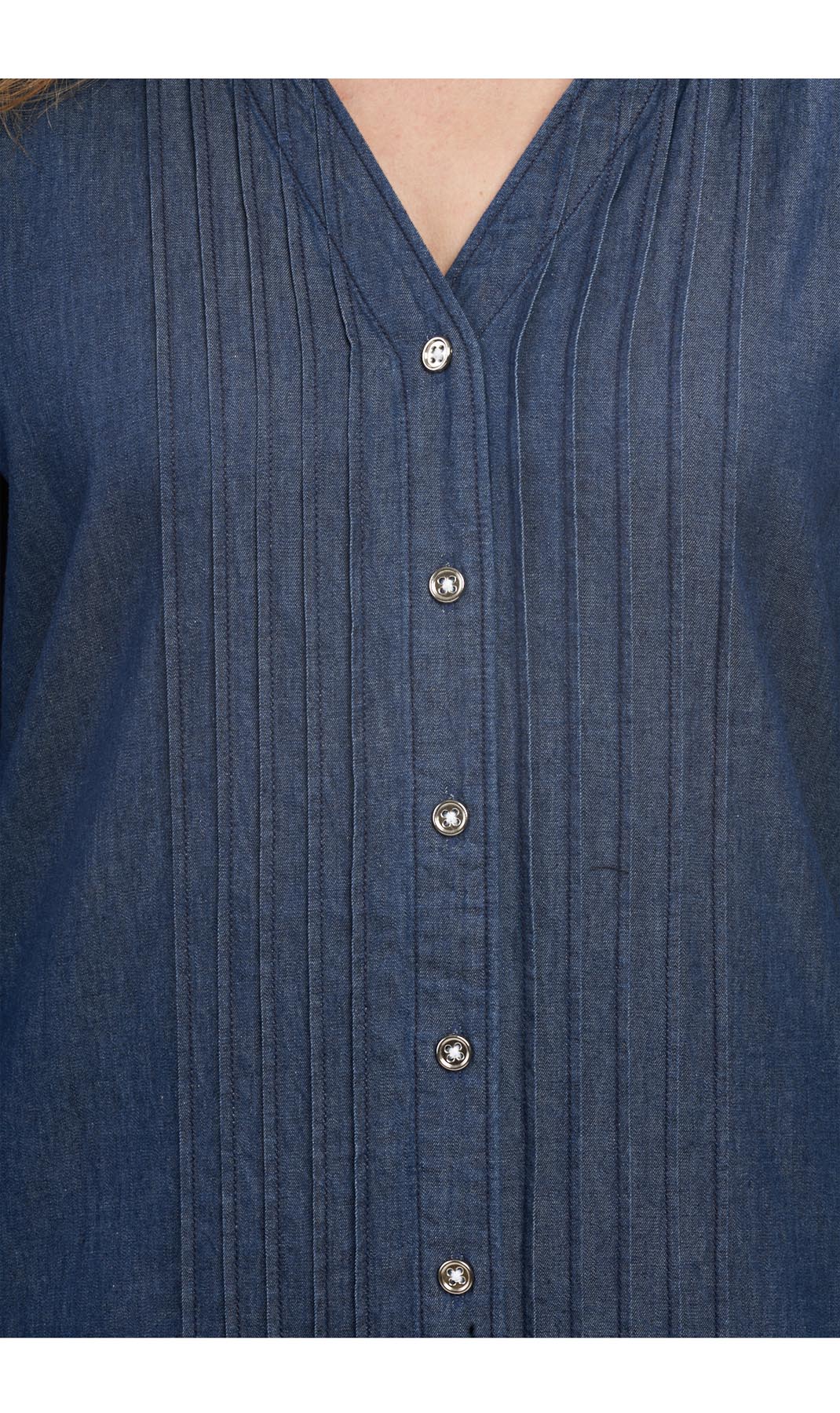 Women's Denim Pintuck Button-front Tunic Top