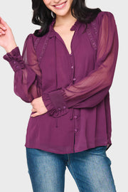 Long Sleeve Crochet Trim Blouse