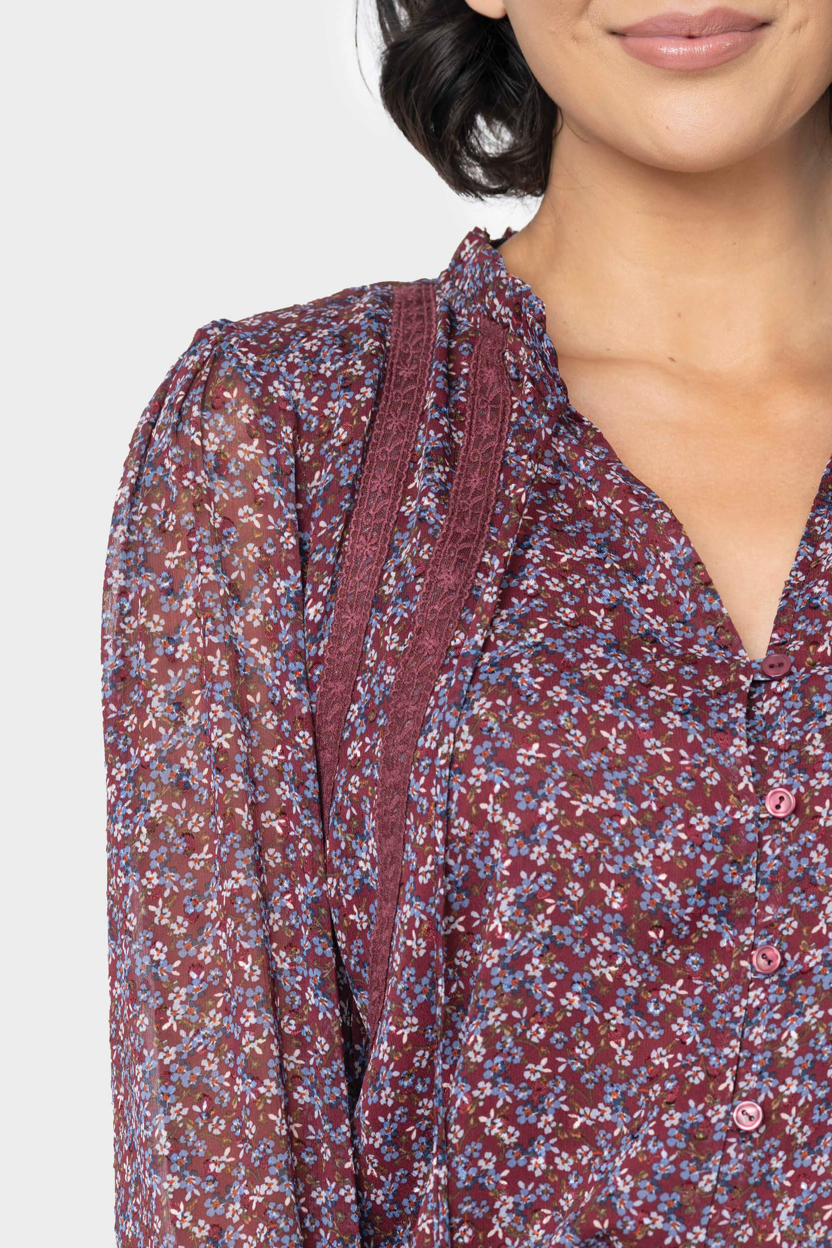 Long Sleeve Crochet Trim Blouse