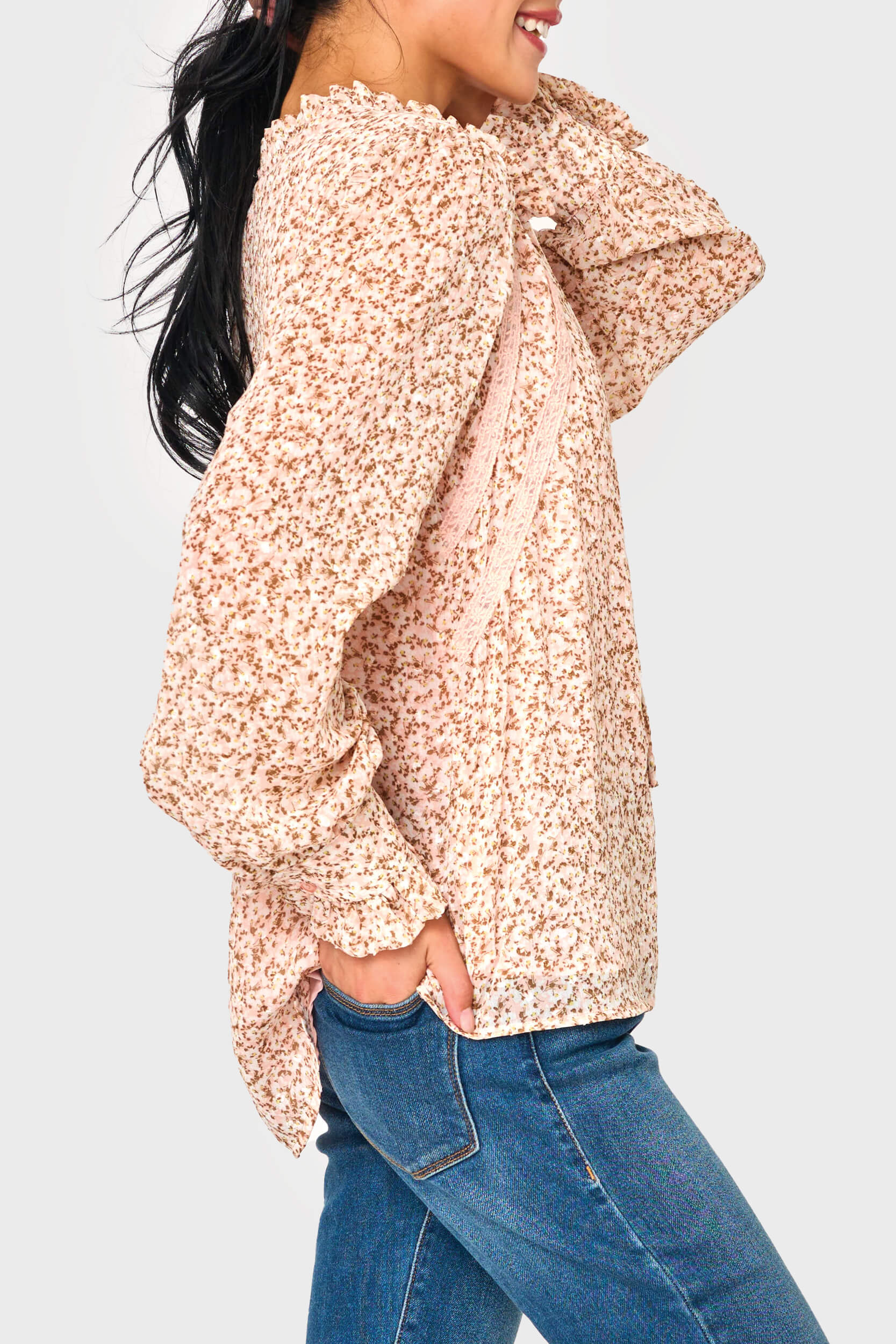 Long Sleeve Crochet Trim Blouse